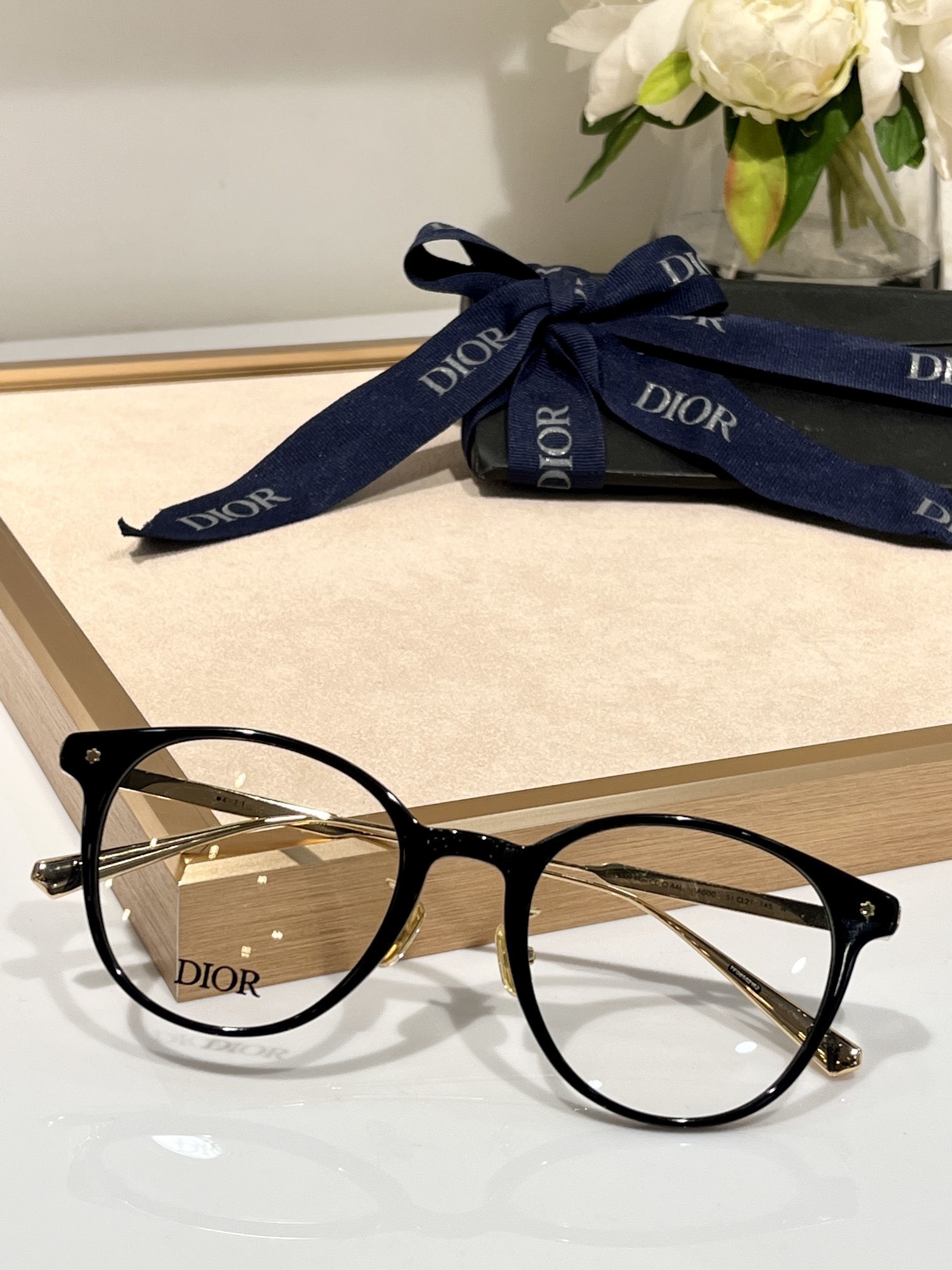 Dior Black Round Optical Frames – Gold Accents