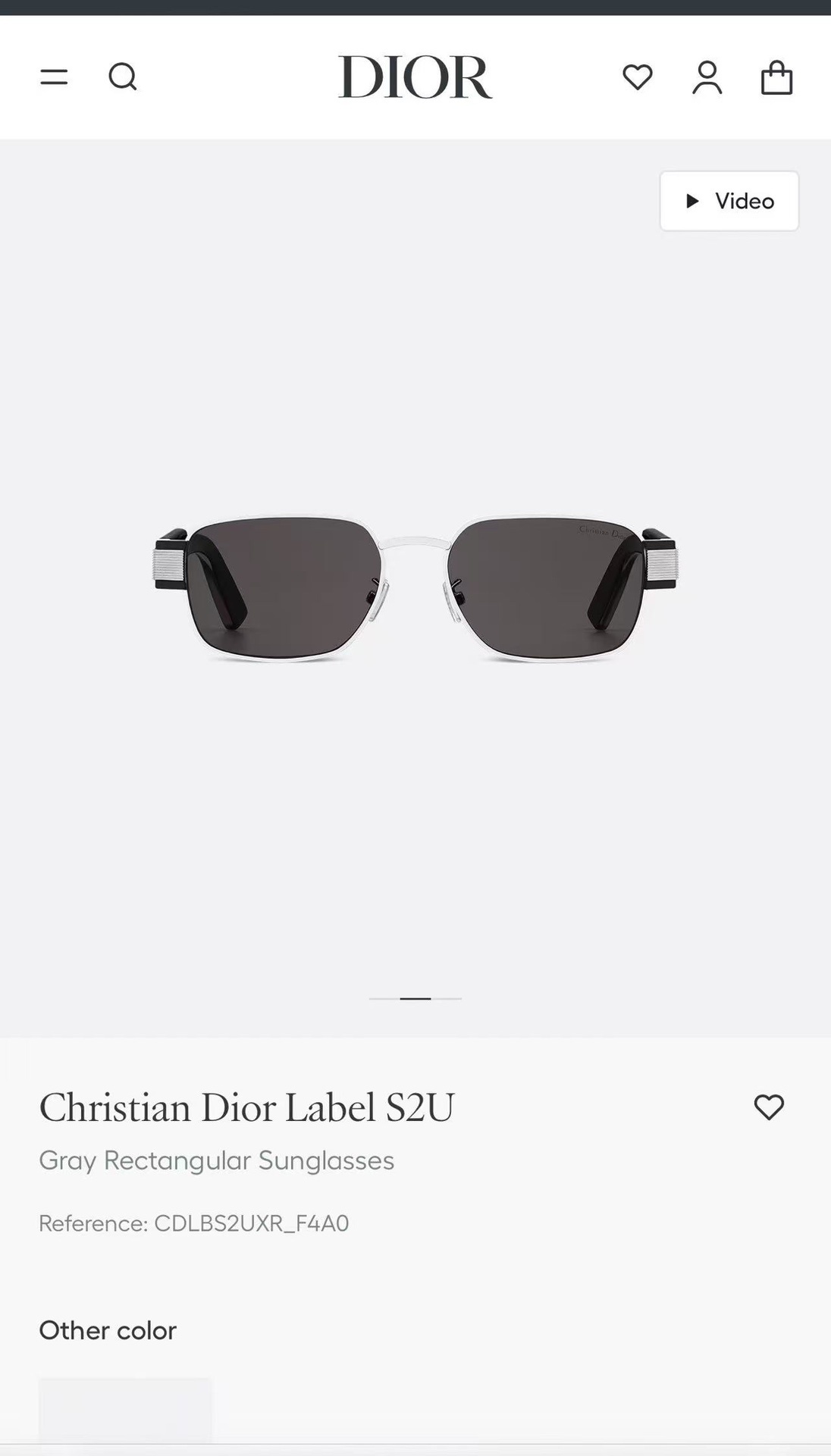 Christian Dior Label S2U Gray Rectangular Sunglasses
