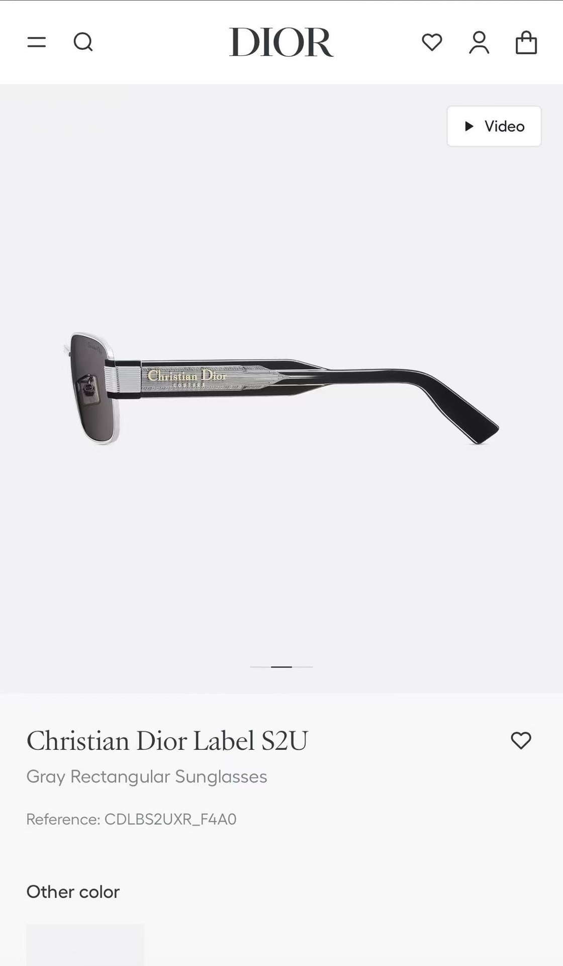 Christian Dior Label S2U Gray Rectangular Sunglasses
