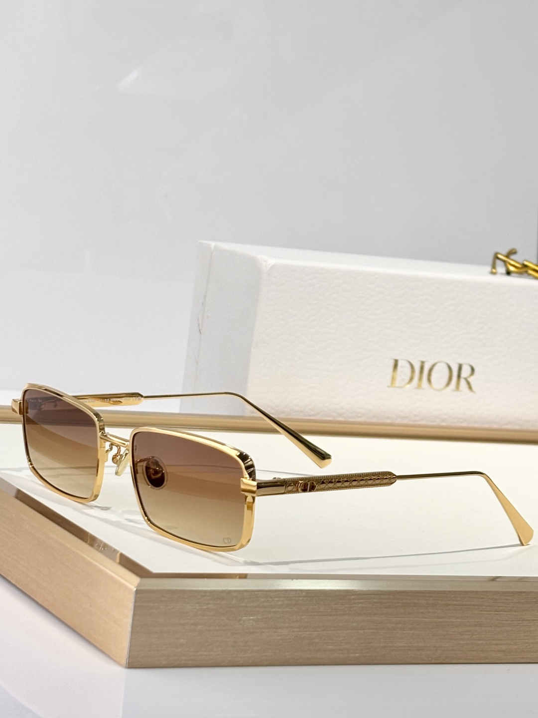 Dior Rectangular Gold-Tone Sunglasses with Gradient Lenses