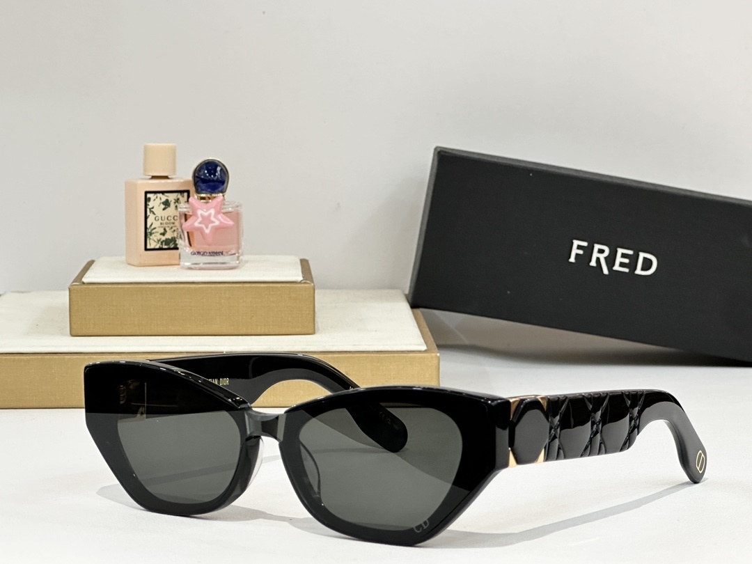 FRED Black Cat-Eye Sunglasses – Quilted Detail
