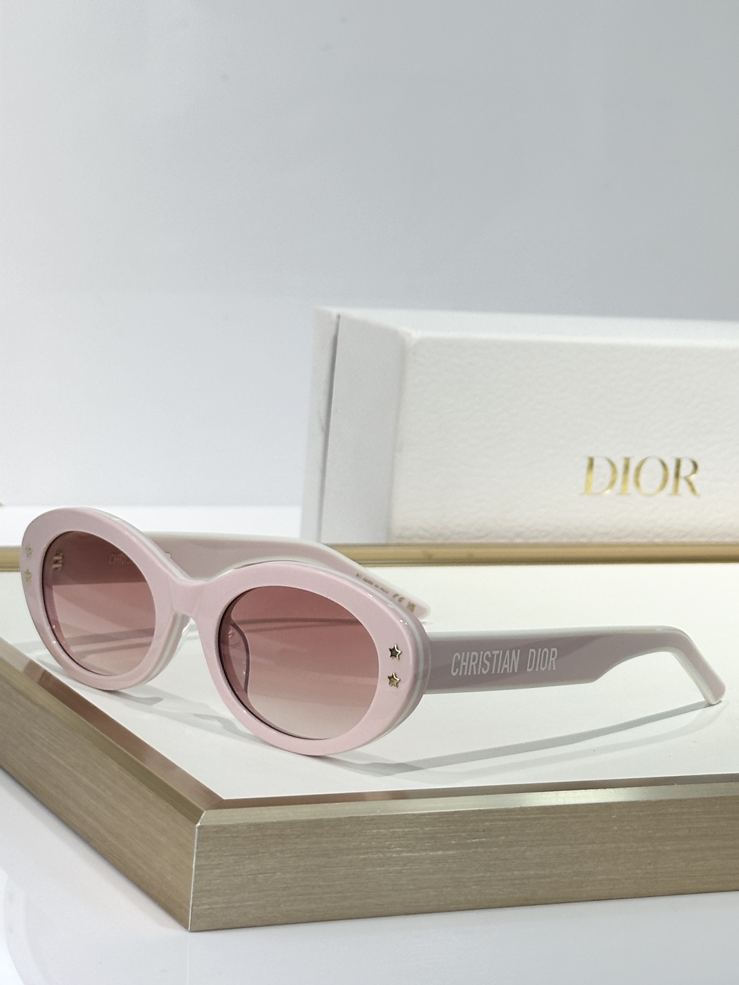 Christian Dior Luxury Retro Oval Sunglasses with Star Accents