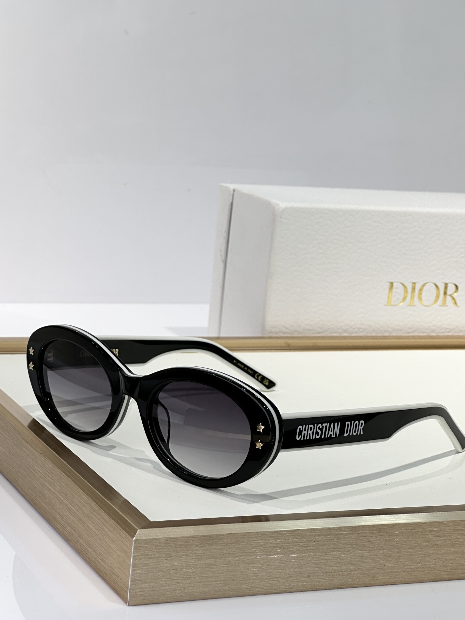 Christian Dior Luxury Retro Oval Sunglasses with Star Accents