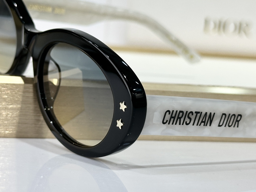 Christian Dior Luxury Retro Oval Sunglasses with Star Accents
