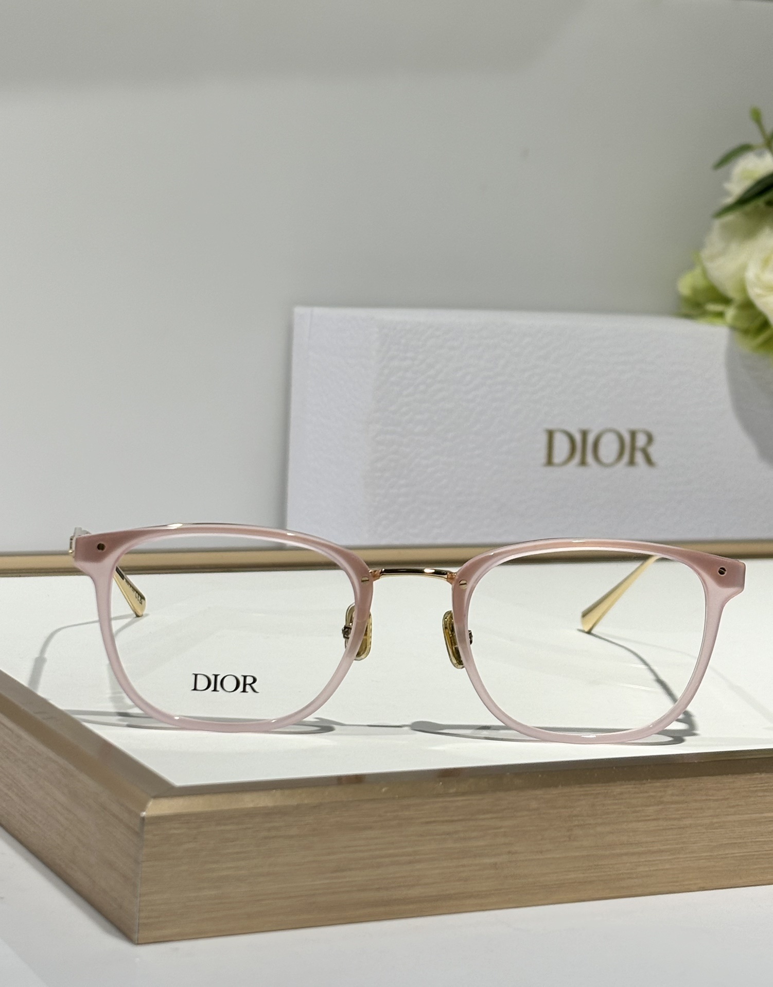 Dior Pink Acetate Eyeglasses – Gold Accents