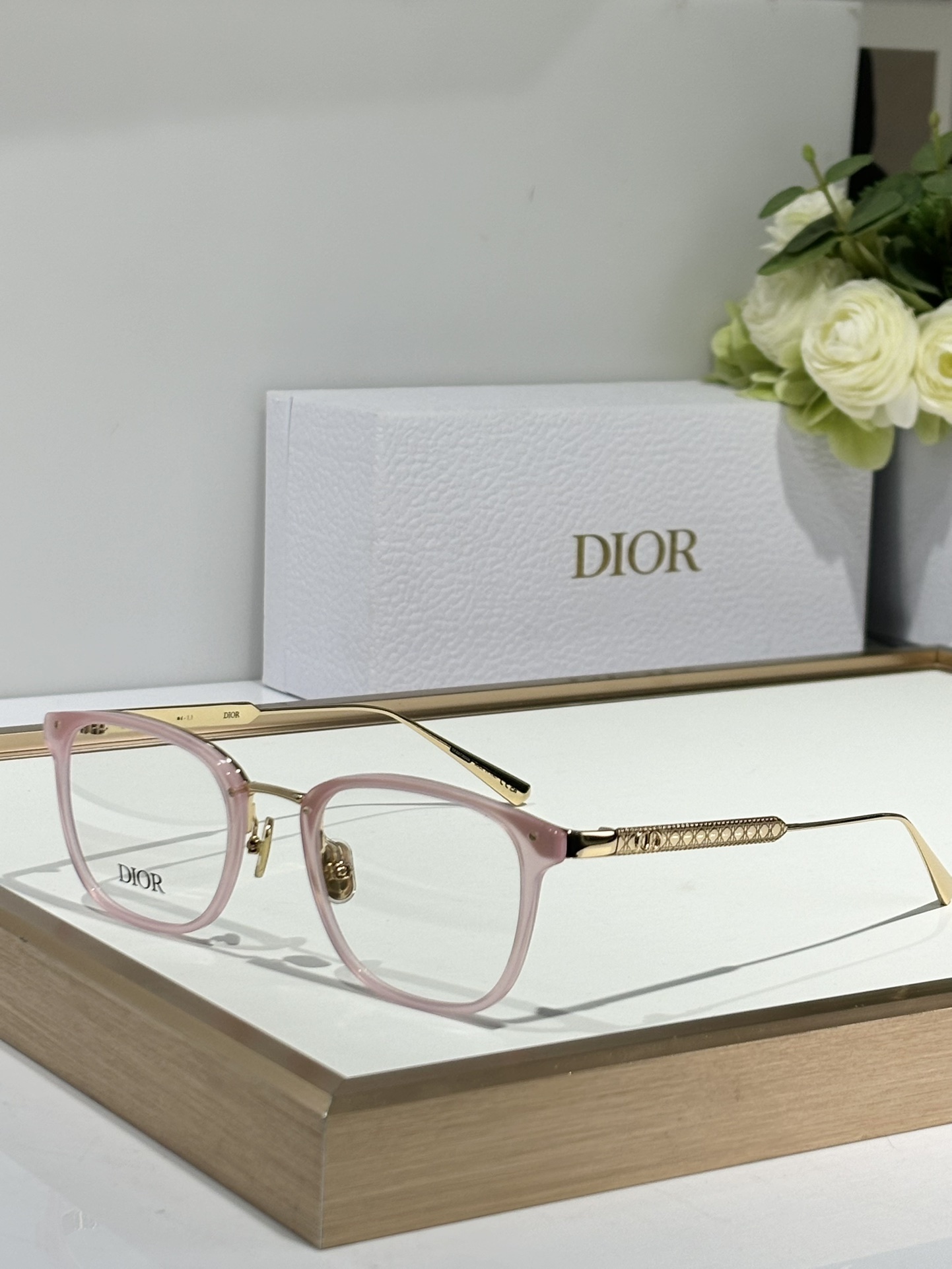 Dior Luxury Pink & Gold Square Eyeglasses for Women