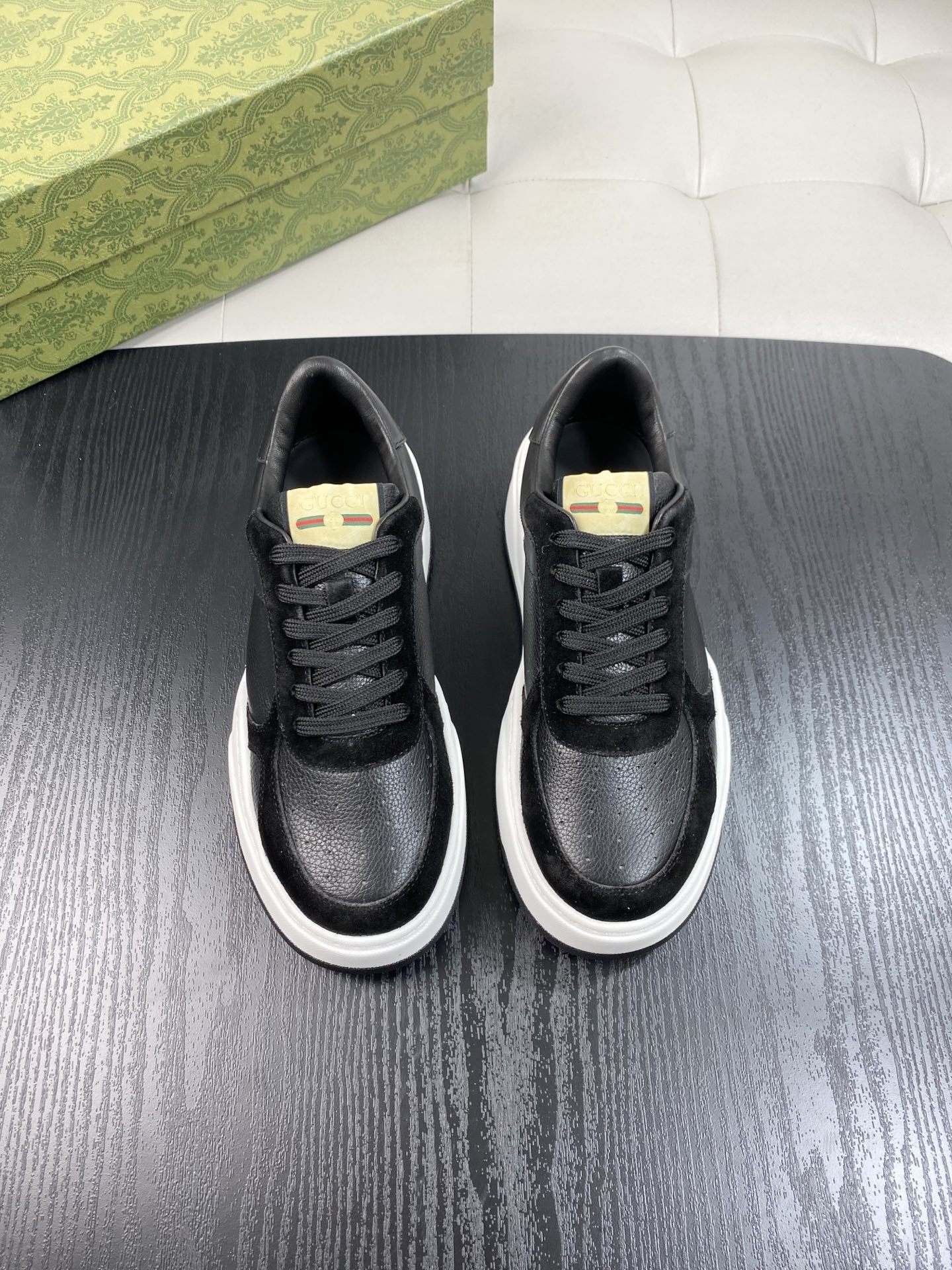 Gucci Men's Black Grained Leather Chunky Sneakers