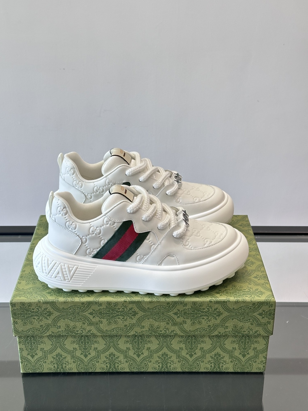 Gucci Men's GG Embossed White Platform Sneakers