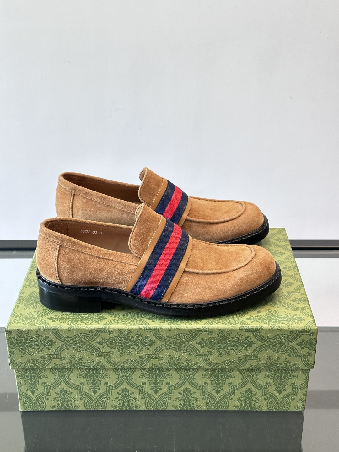 Gucci Men's Suede Web Stripe Loafers - Tan Luxury Slip-Ons