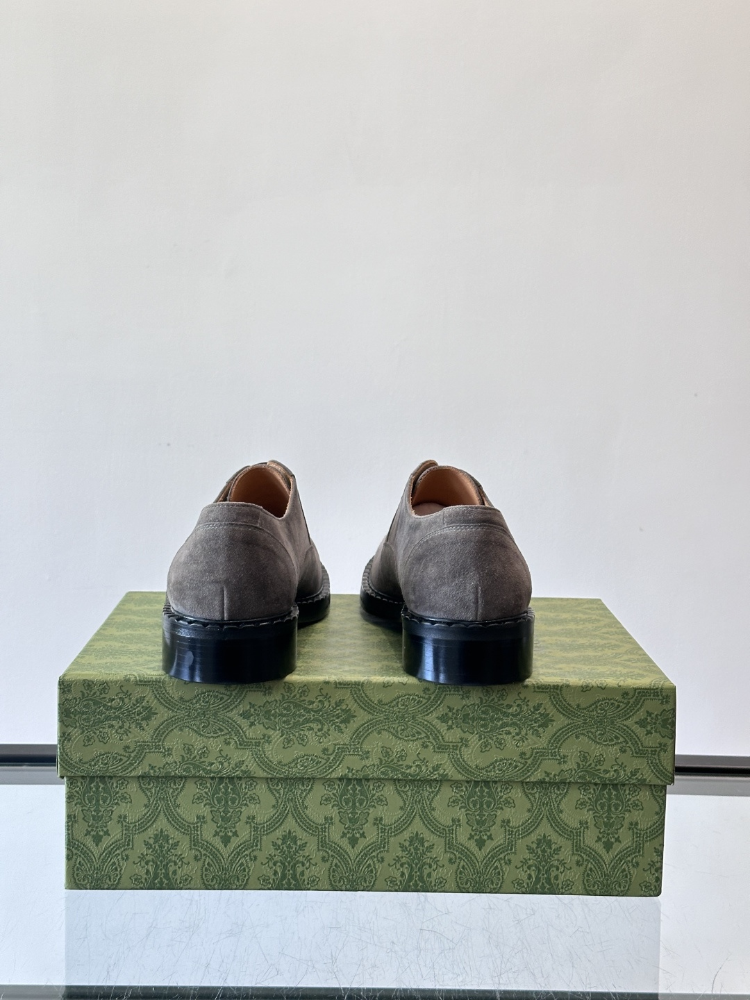 Gucci Men’s Grey Suede Derby Shoes with Iconic Web Stripe