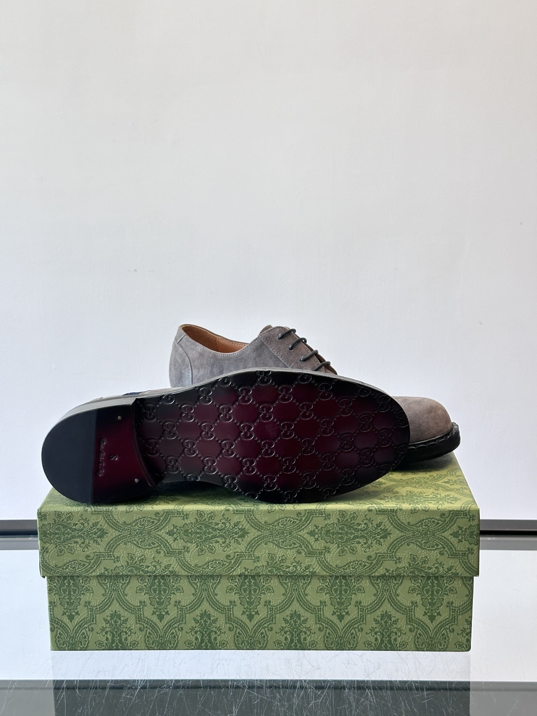 Gucci Men’s Grey Suede Derby Shoes with Iconic Web Stripe