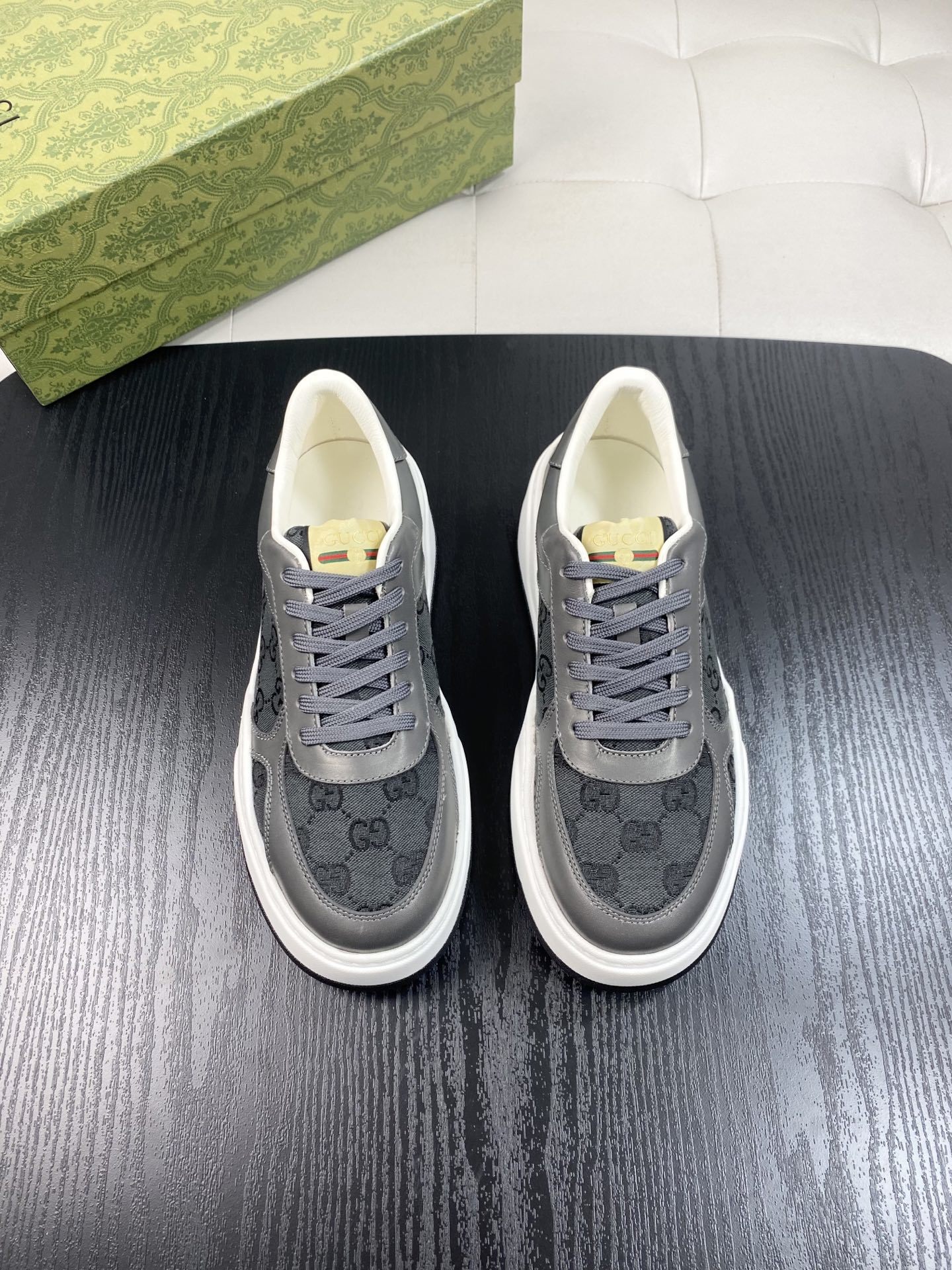 Gucci Men's GG Supreme Canvas and Grey Leather Sneakers