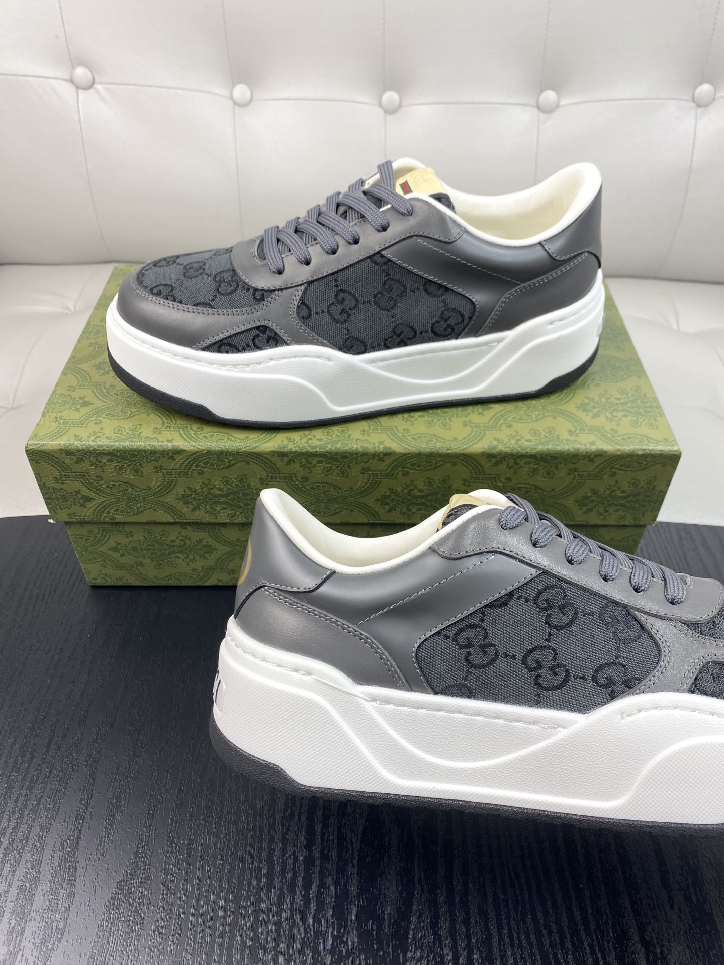 Gucci Men’s GG Supreme Canvas and Grey Leather Sneakers