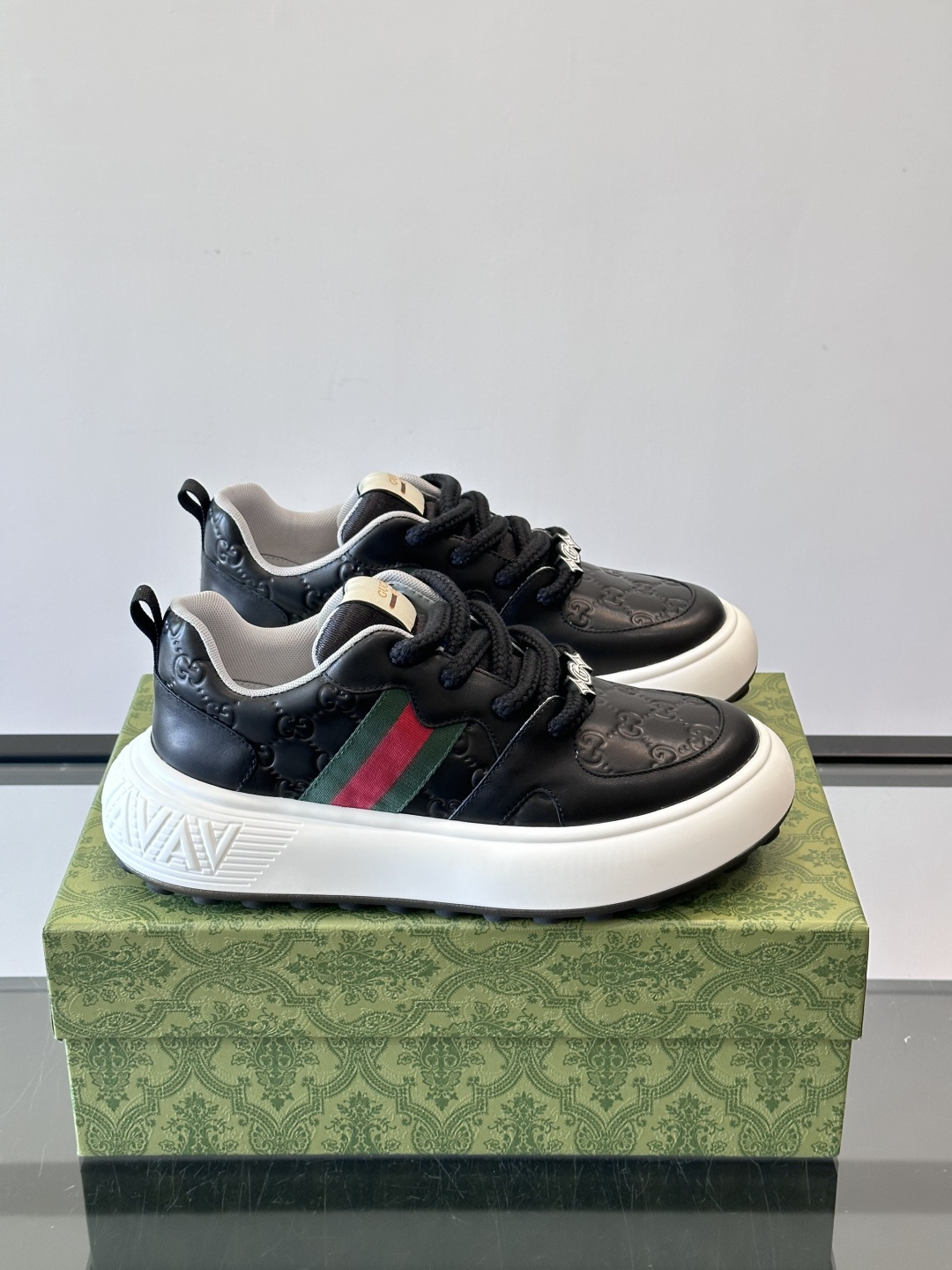 Gucci Men's GG Monogram Web Stripe Chunky Sneakers - Black