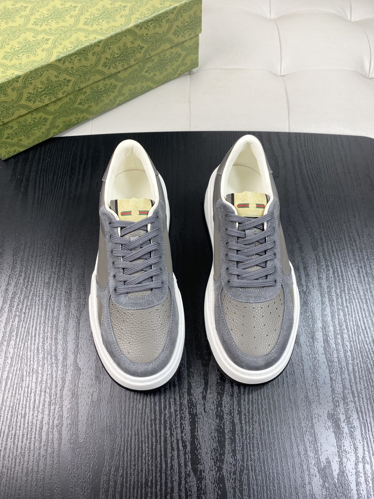 Gucci Men's Grey Leather and Suede Chunky Sneakers