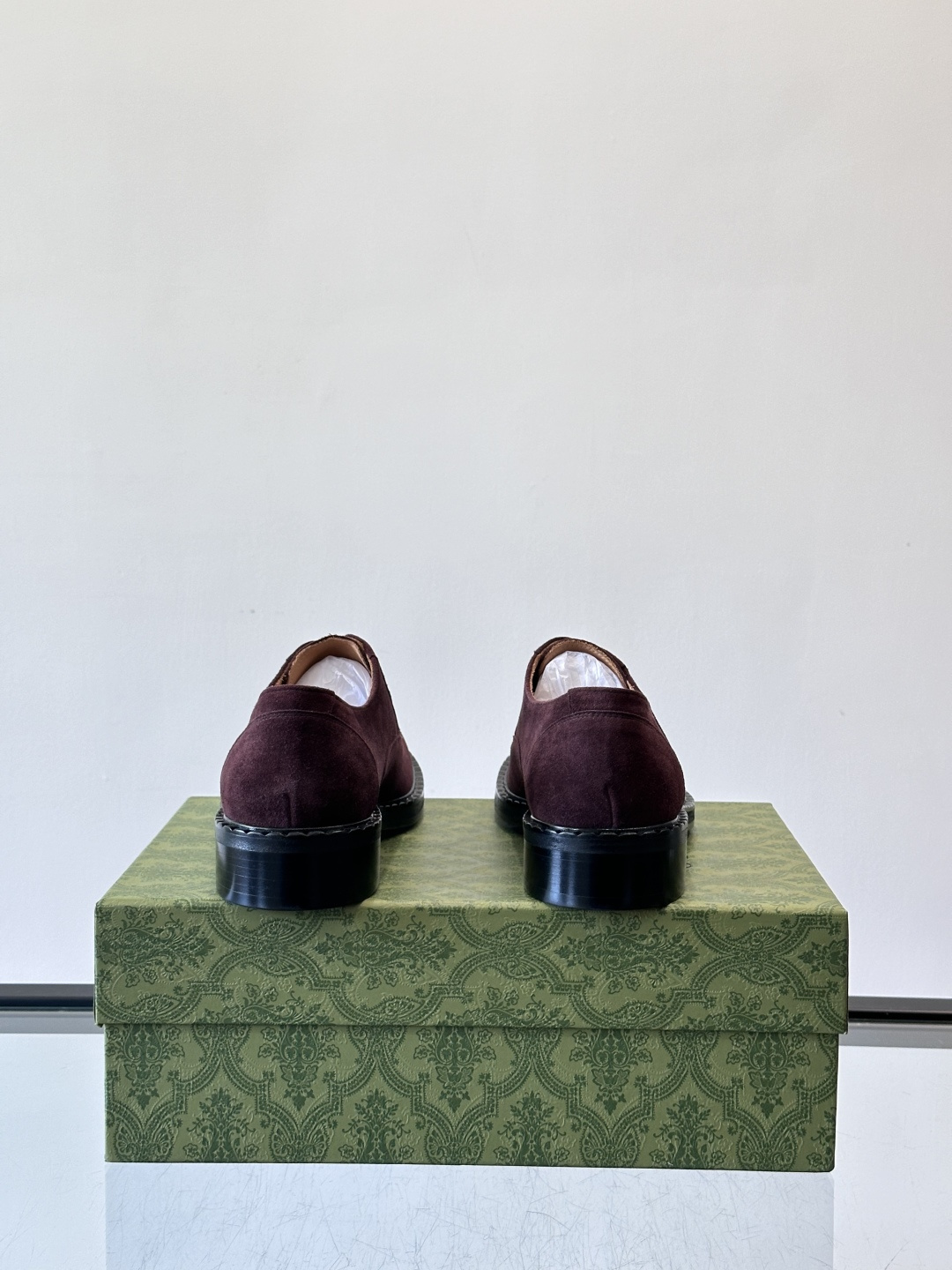 Gucci Men’s Burgundy Suede Derby Shoes with Web Stripe