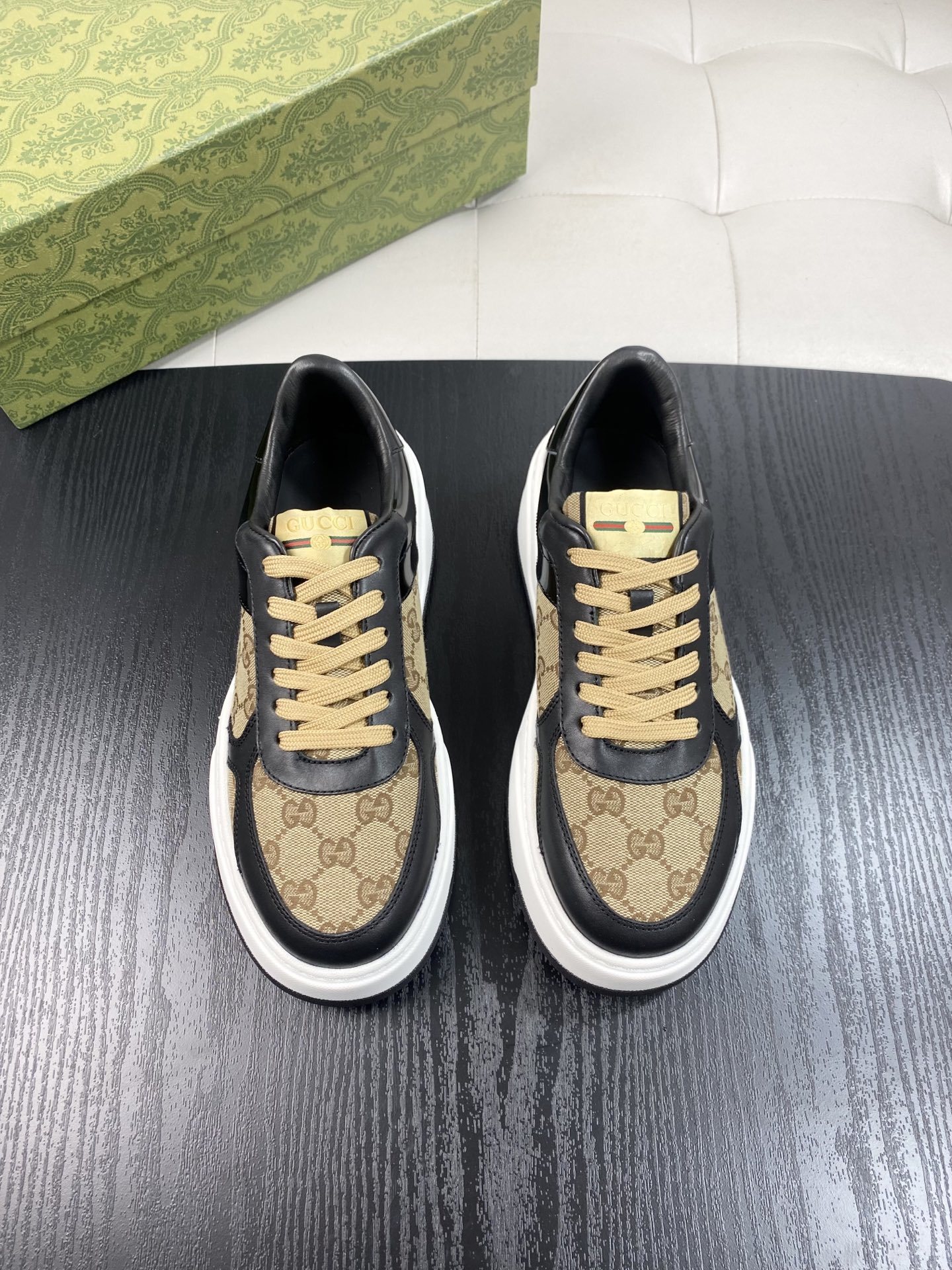Gucci Men's GG Supreme Chunky Sneakers in Black Leather