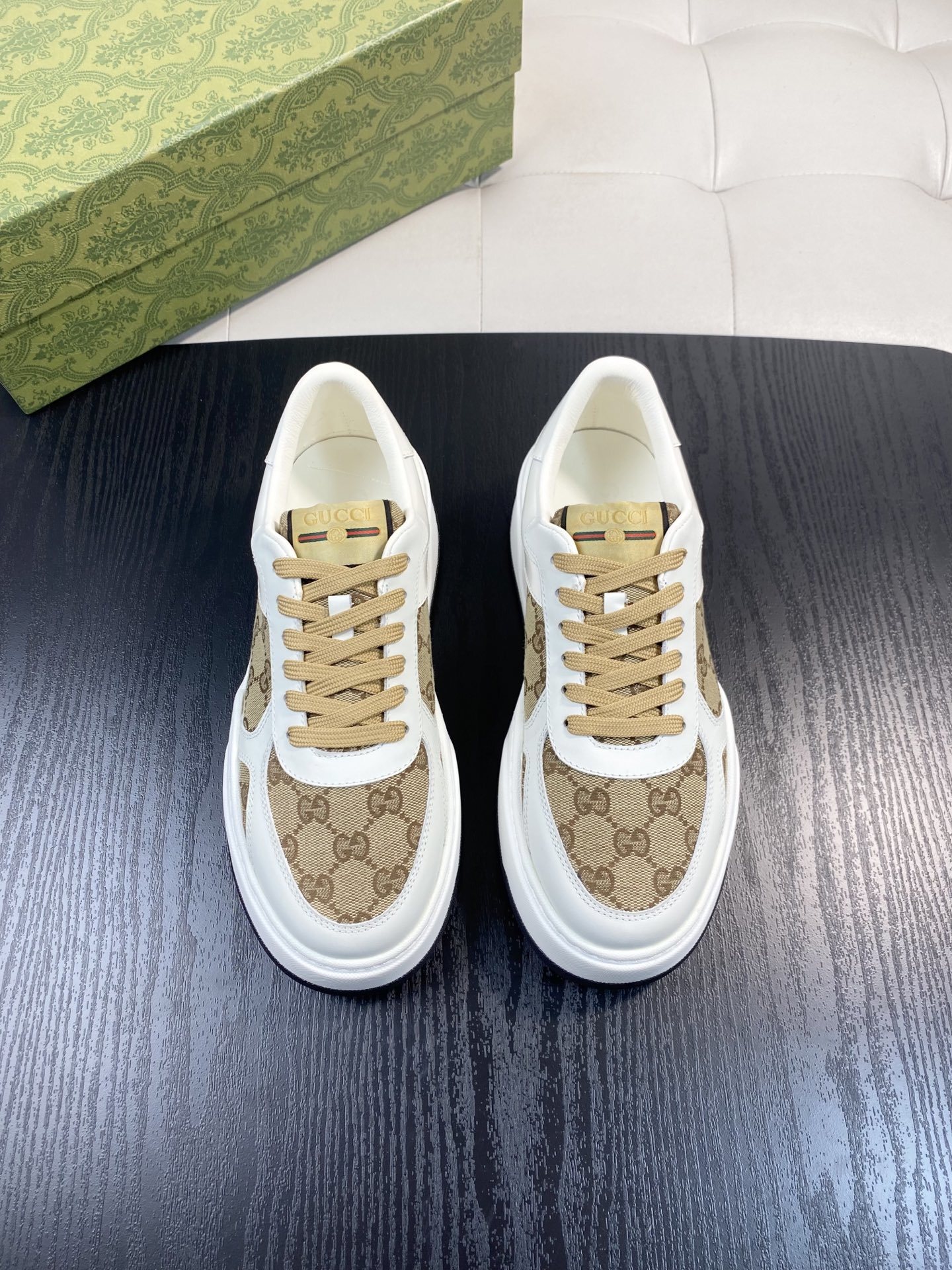 Gucci Men's GG Supreme Canvas and White Leather Sneakers