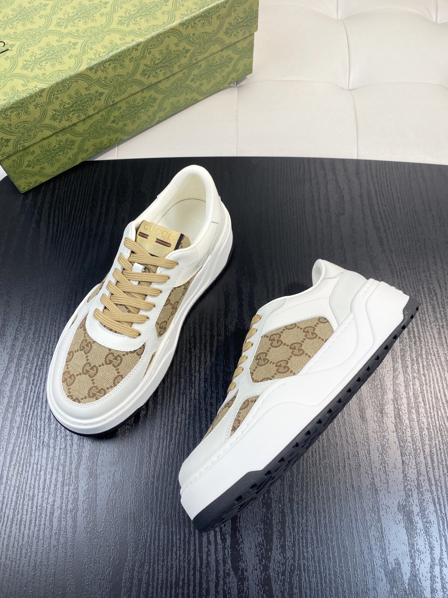 Gucci Men’s GG Supreme Canvas and White Leather Sneakers