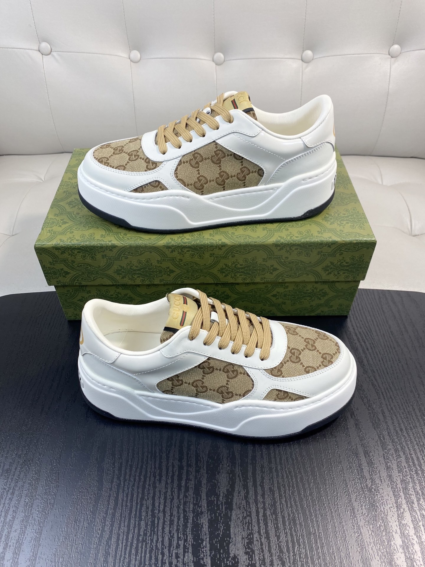 Gucci Men’s GG Supreme Canvas and White Leather Sneakers