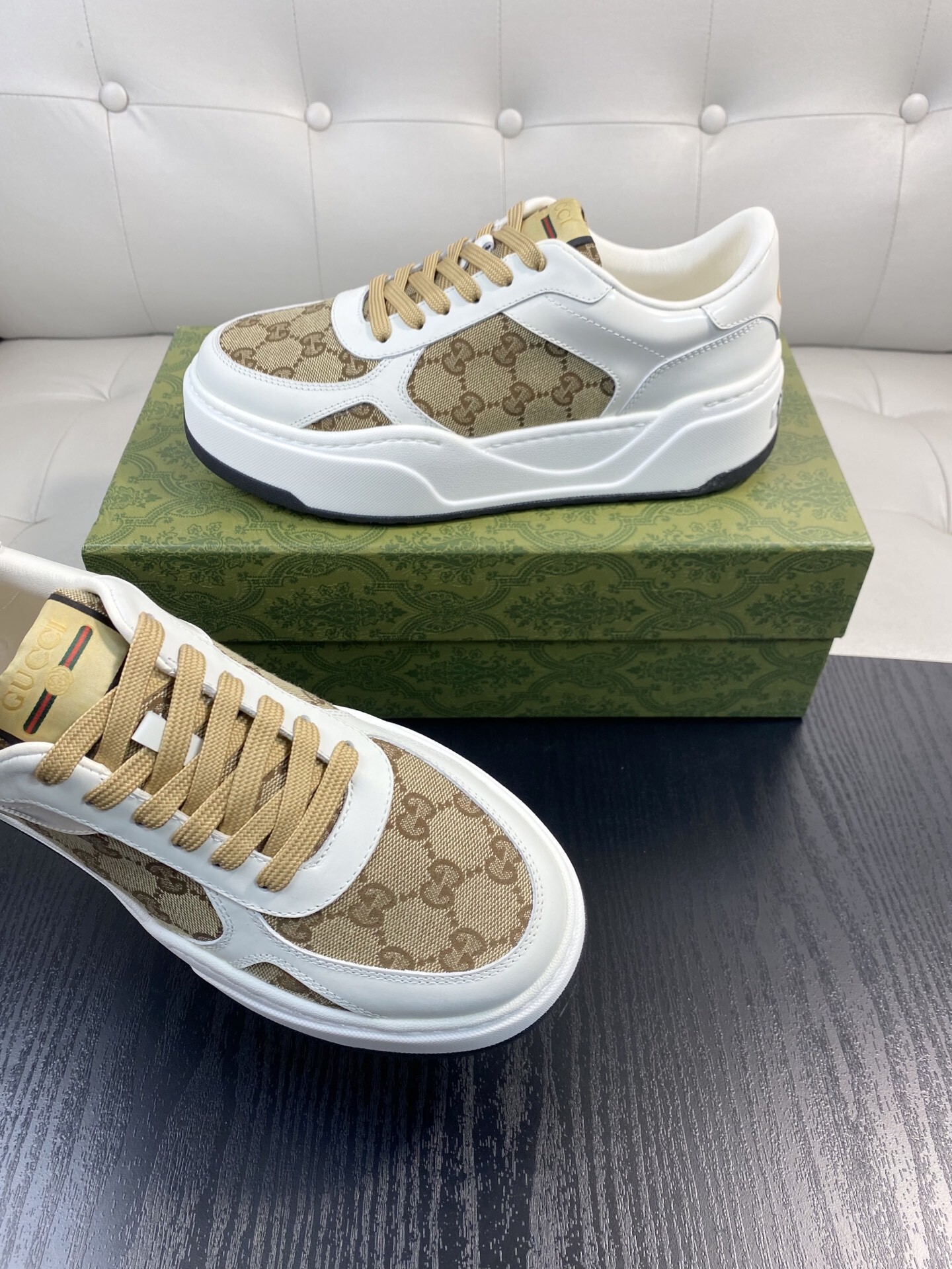 Gucci Men’s GG Supreme Canvas and White Leather Sneakers