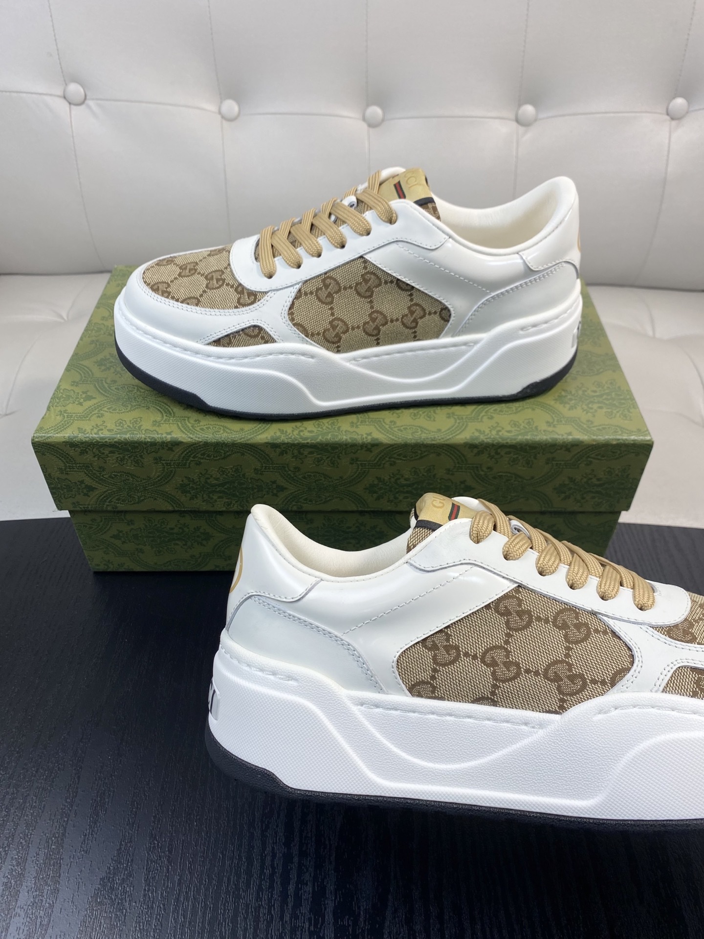 Gucci Men’s GG Supreme Canvas and White Leather Sneakers