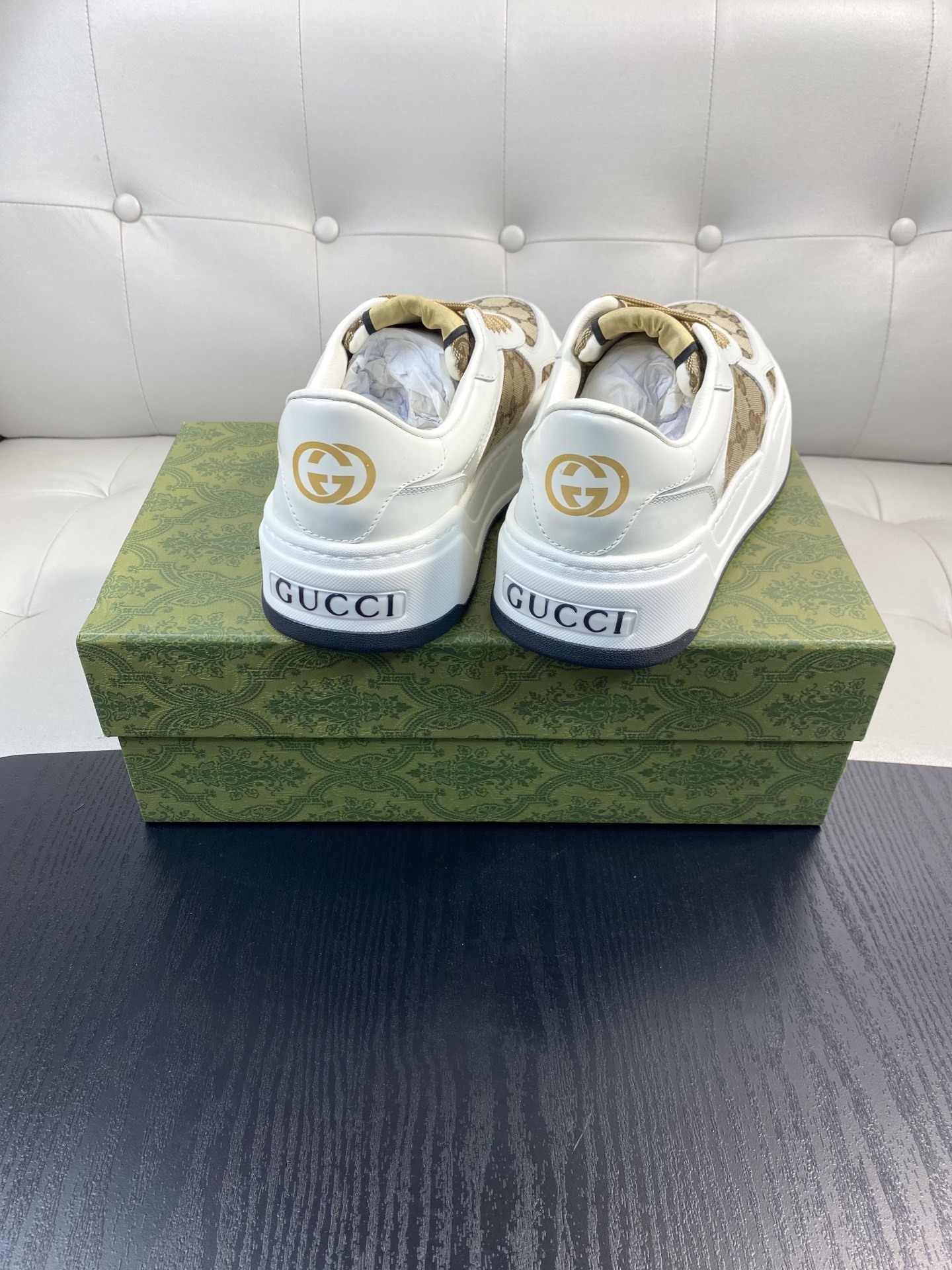 Gucci Men’s GG Supreme Canvas and White Leather Sneakers