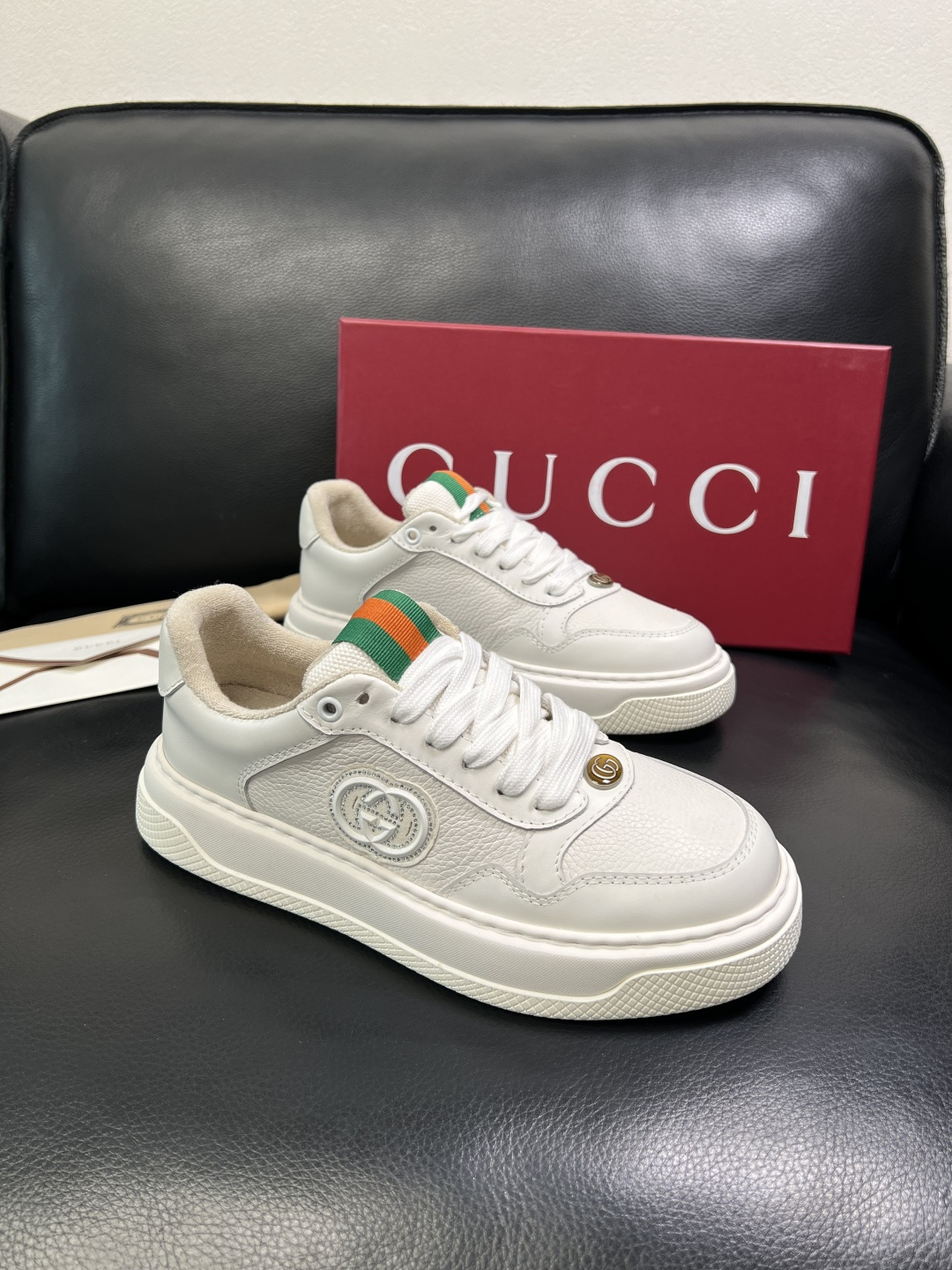 Gucci Men's Interlocking G White Leather Sneakers
