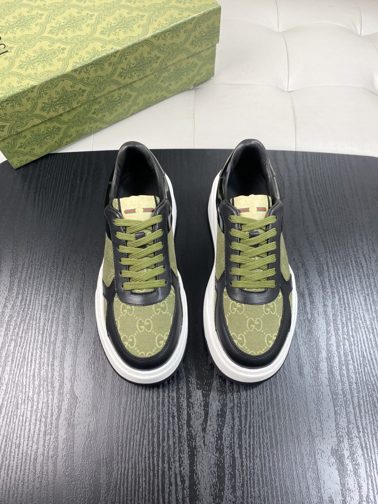 platform Gucci Olive GG Canvas Sneakers - Gucci Olive GG Canvas