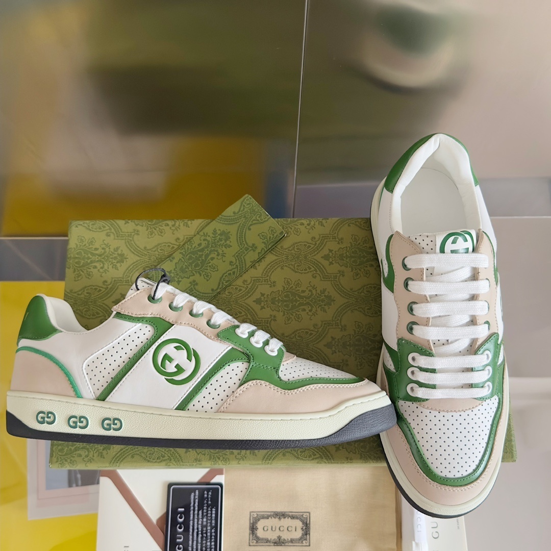 Gucci Mac80 Men’s Sneakers in White and Green Leather