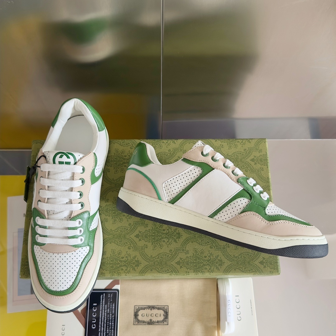 Gucci Mac80 Men’s Sneakers in White and Green Leather