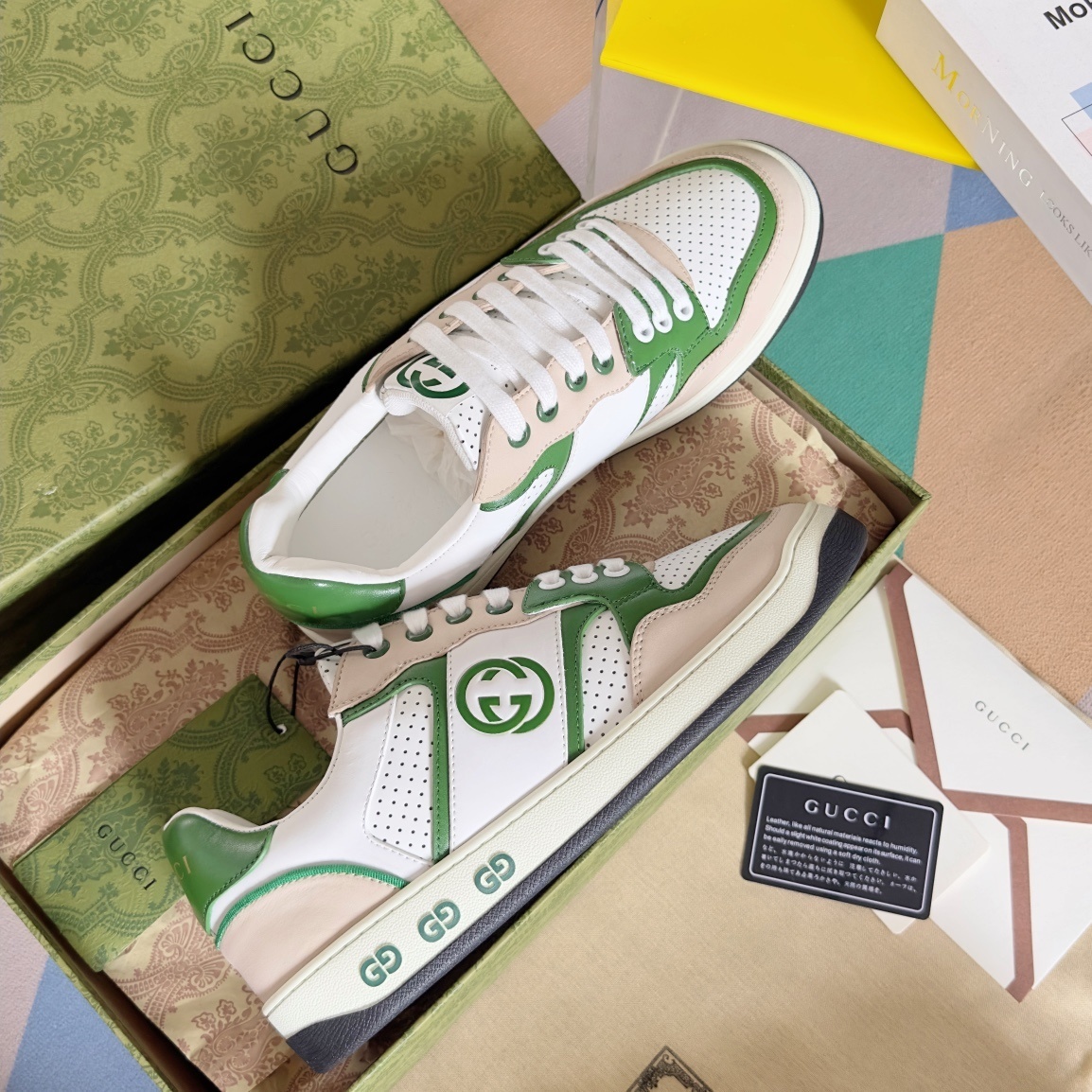 Gucci Mac80 Men’s Sneakers in White and Green Leather