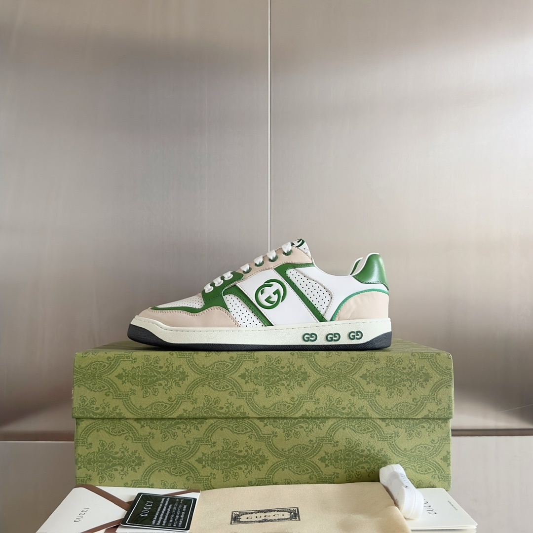 Gucci Mac80 Men’s Sneakers in White and Green Leather