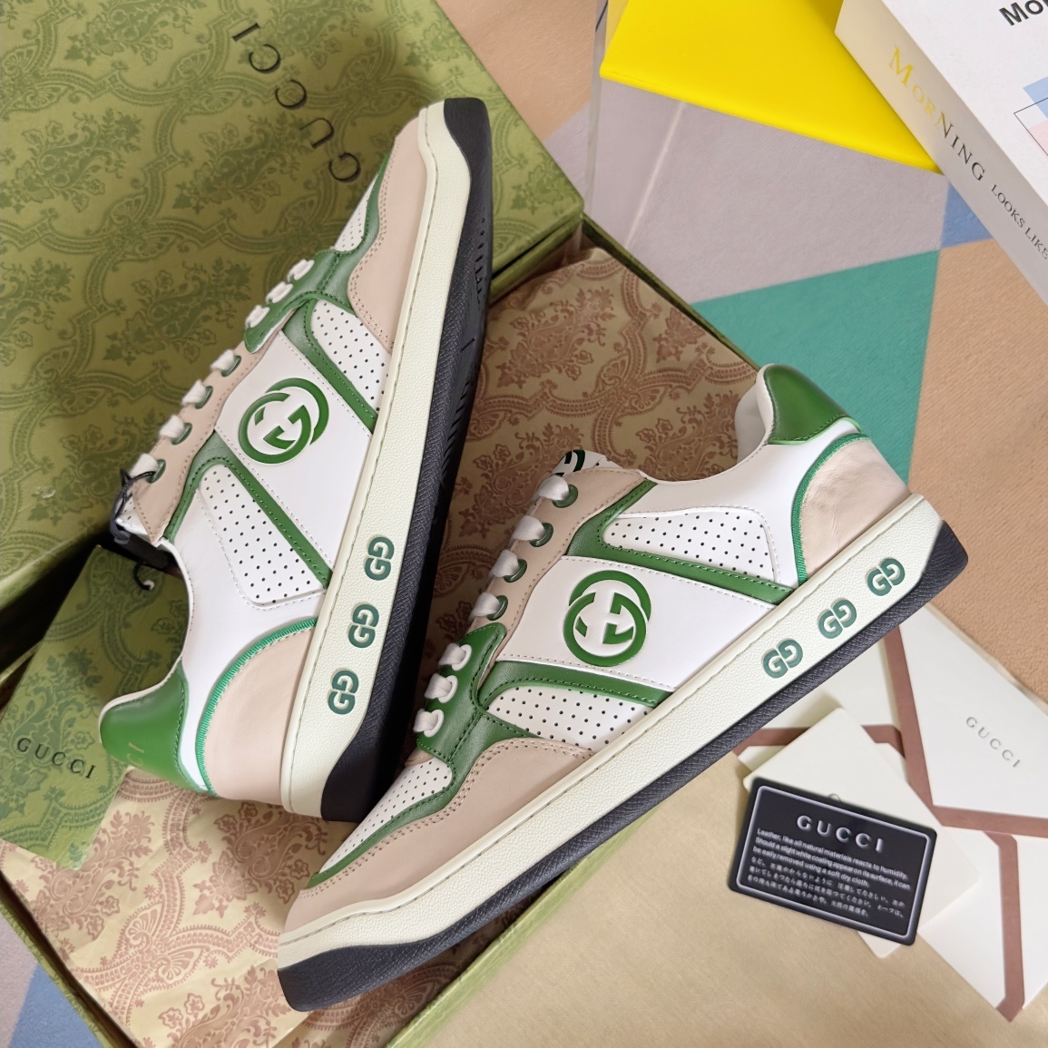 Gucci Mac80 Men’s Sneakers in White and Green Leather
