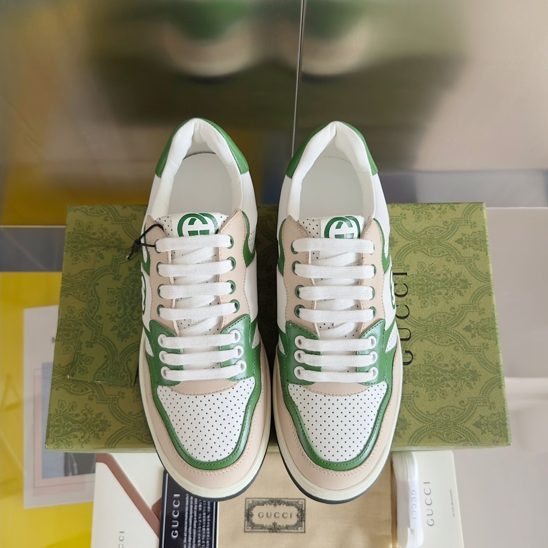 Gucci Mac80 Men’s Sneakers in White and Green Leather