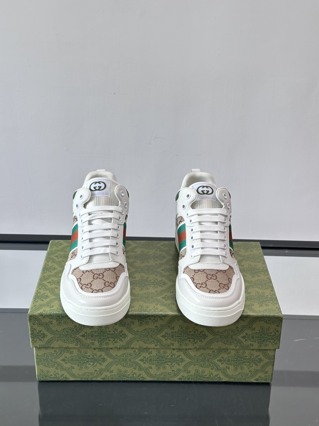 Gucci Men’s GG Supreme Canvas and White Leather Sneakers