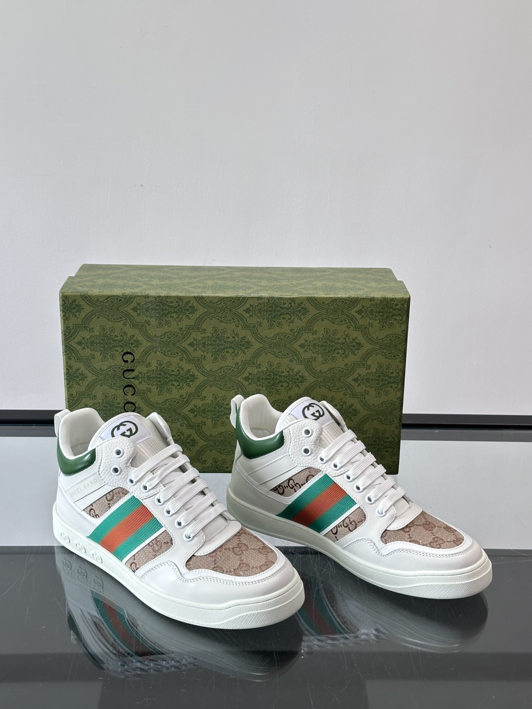 Gucci Men’s GG Supreme Canvas and White Leather Sneakers