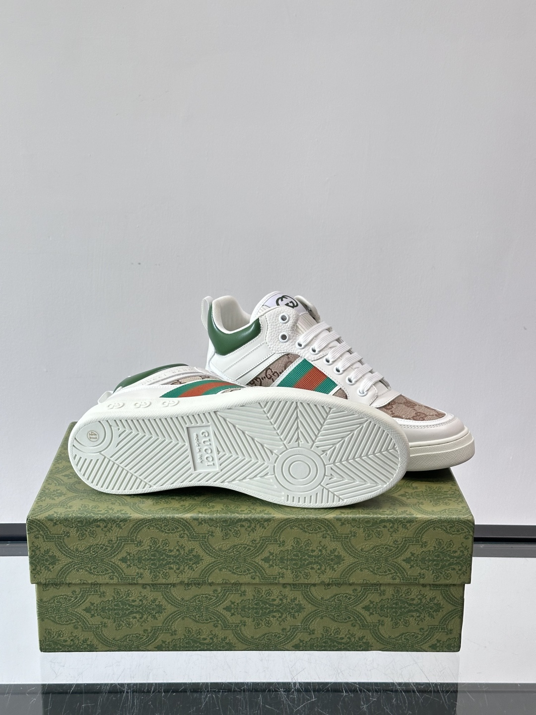 Gucci Men’s GG Supreme Canvas and White Leather Sneakers