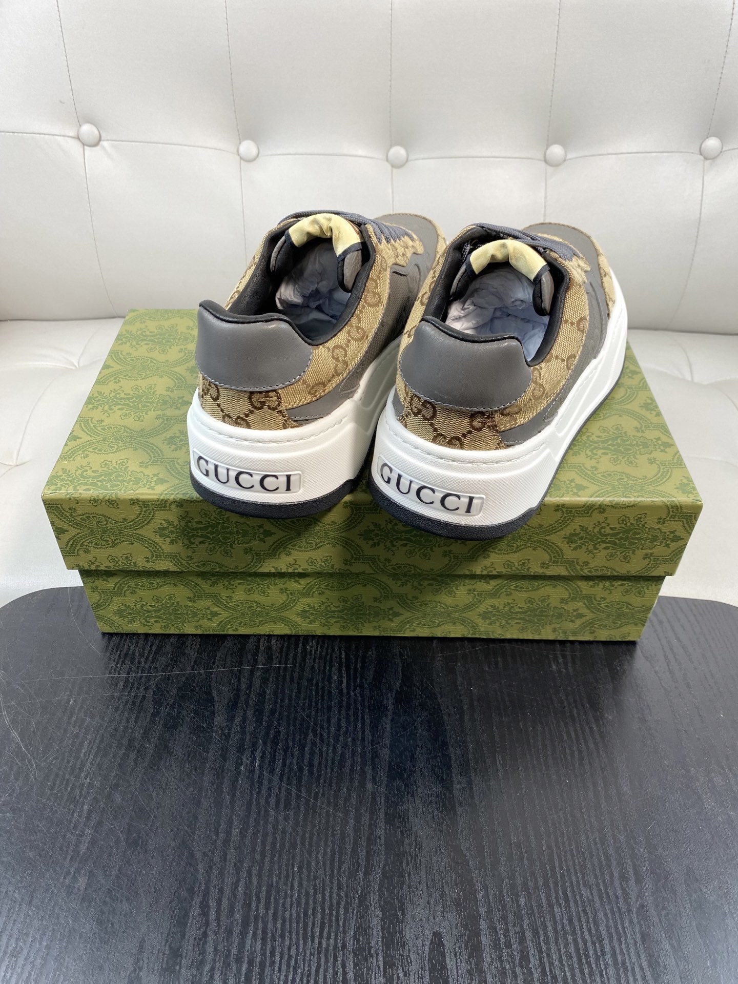 Gucci Men’s GG Supreme Canvas and Grey Leather Sneakers