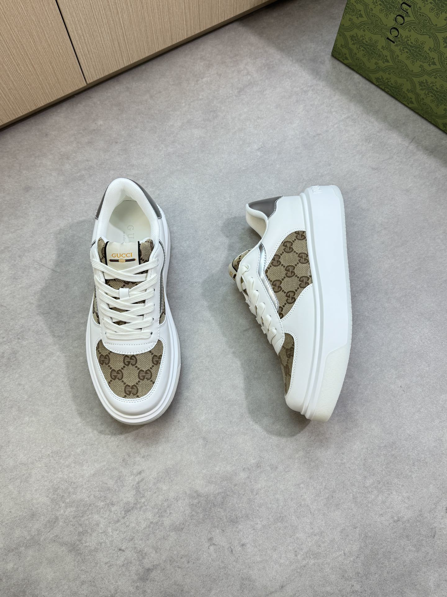 Gucci Men’s GG Supreme Canvas and White Leather Sneakers