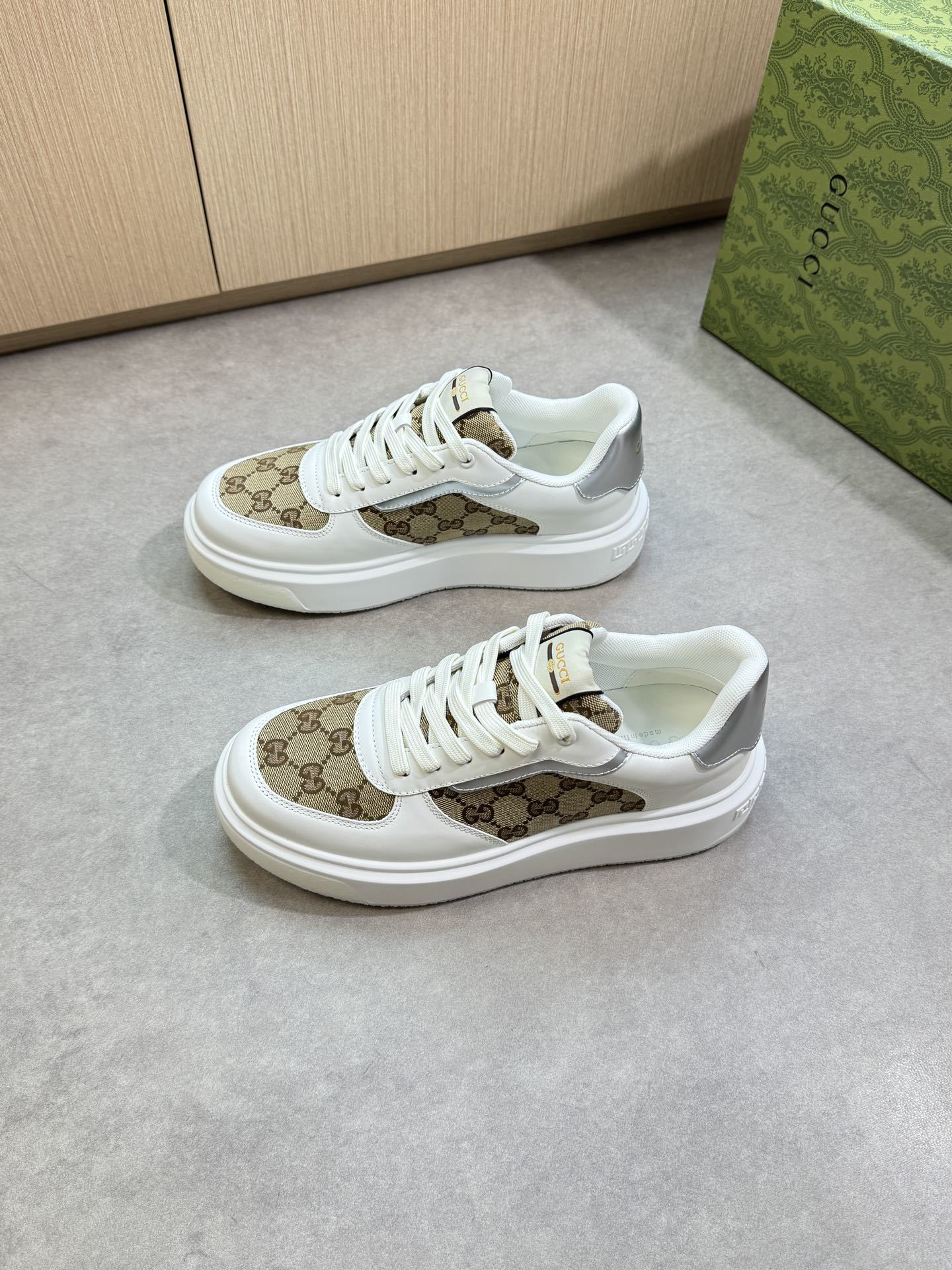 Gucci Men’s GG Supreme Canvas and White Leather Sneakers