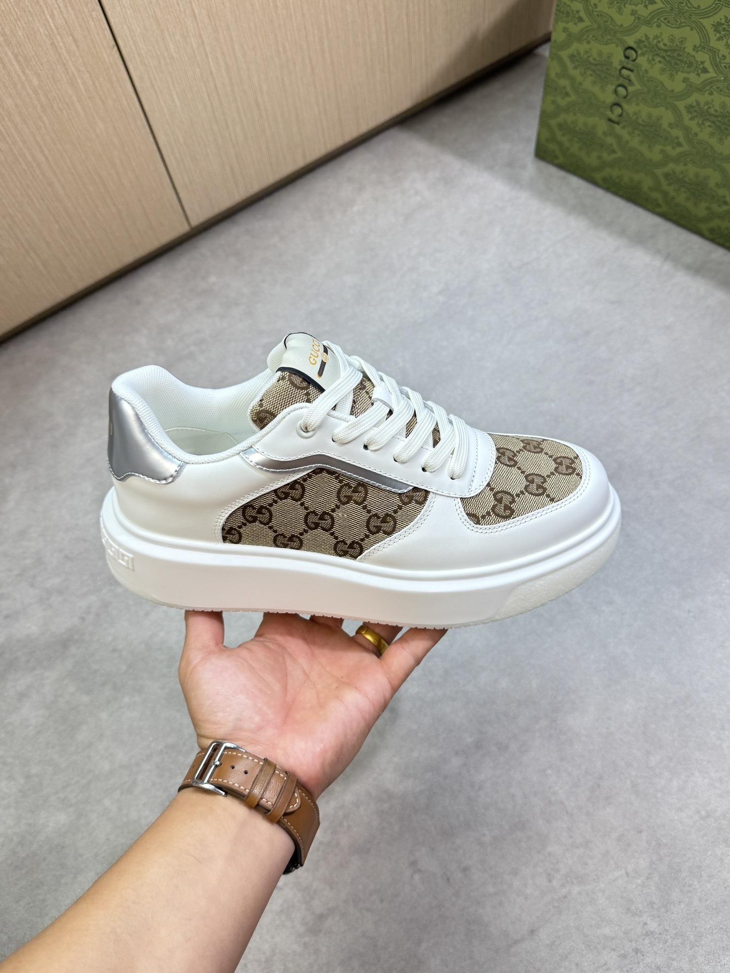 Gucci Men’s GG Supreme Canvas and White Leather Sneakers