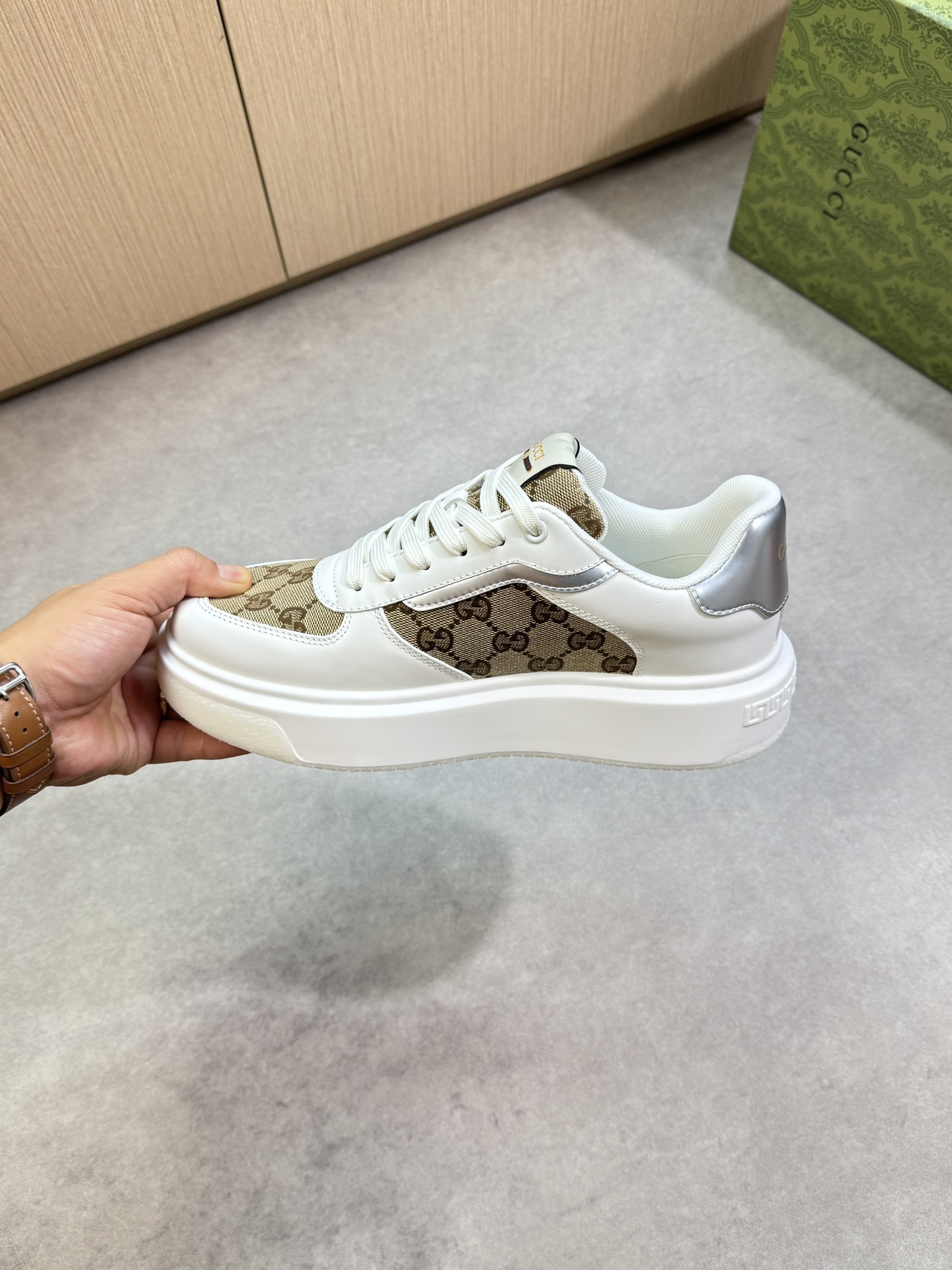 Gucci Men’s GG Supreme Canvas and White Leather Sneakers