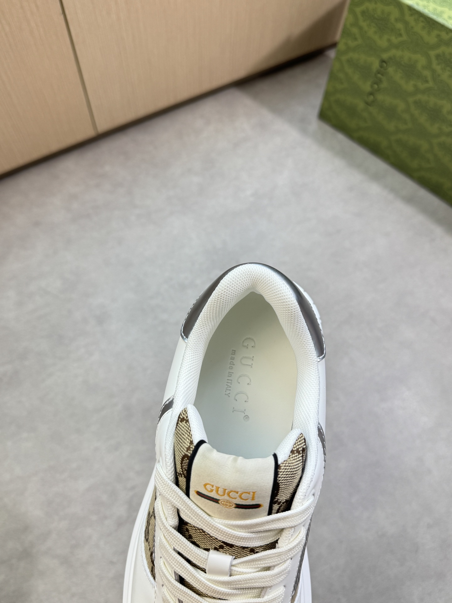 Gucci Men’s GG Supreme Canvas and White Leather Sneakers
