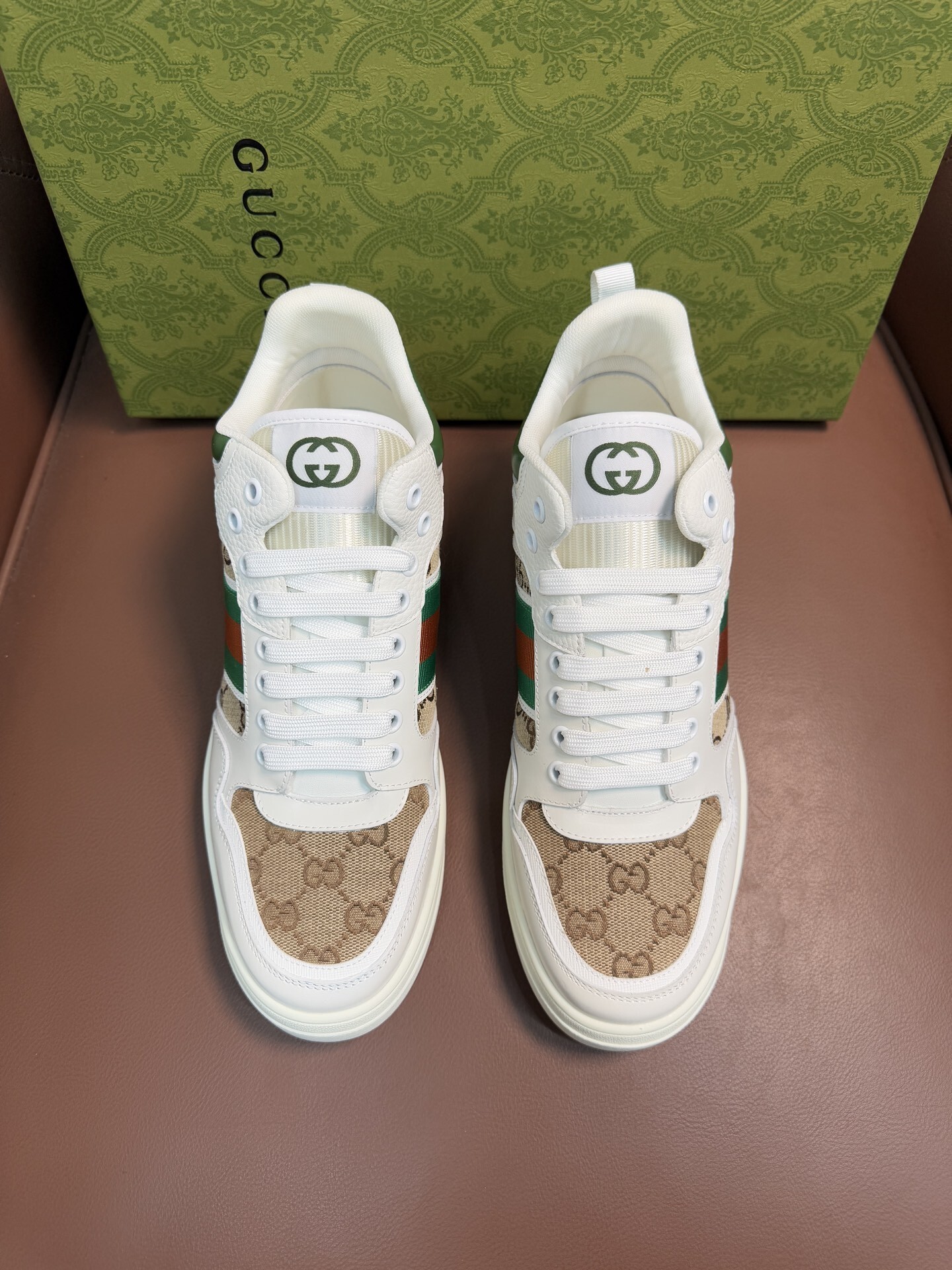 Gucci Men’s GG Supreme Canvas and White Leather Sneakers