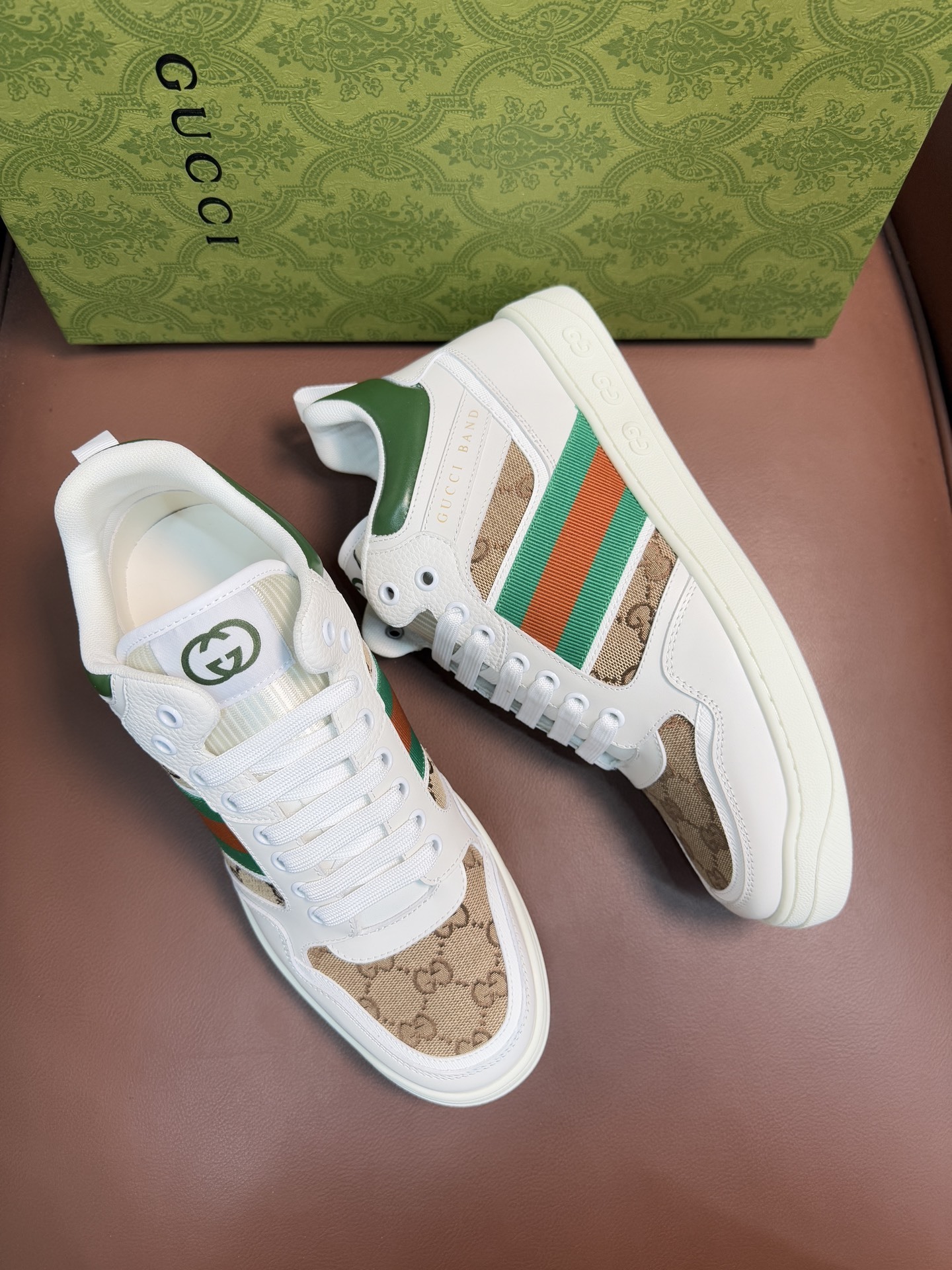 Gucci Men’s GG Supreme Canvas and White Leather Sneakers