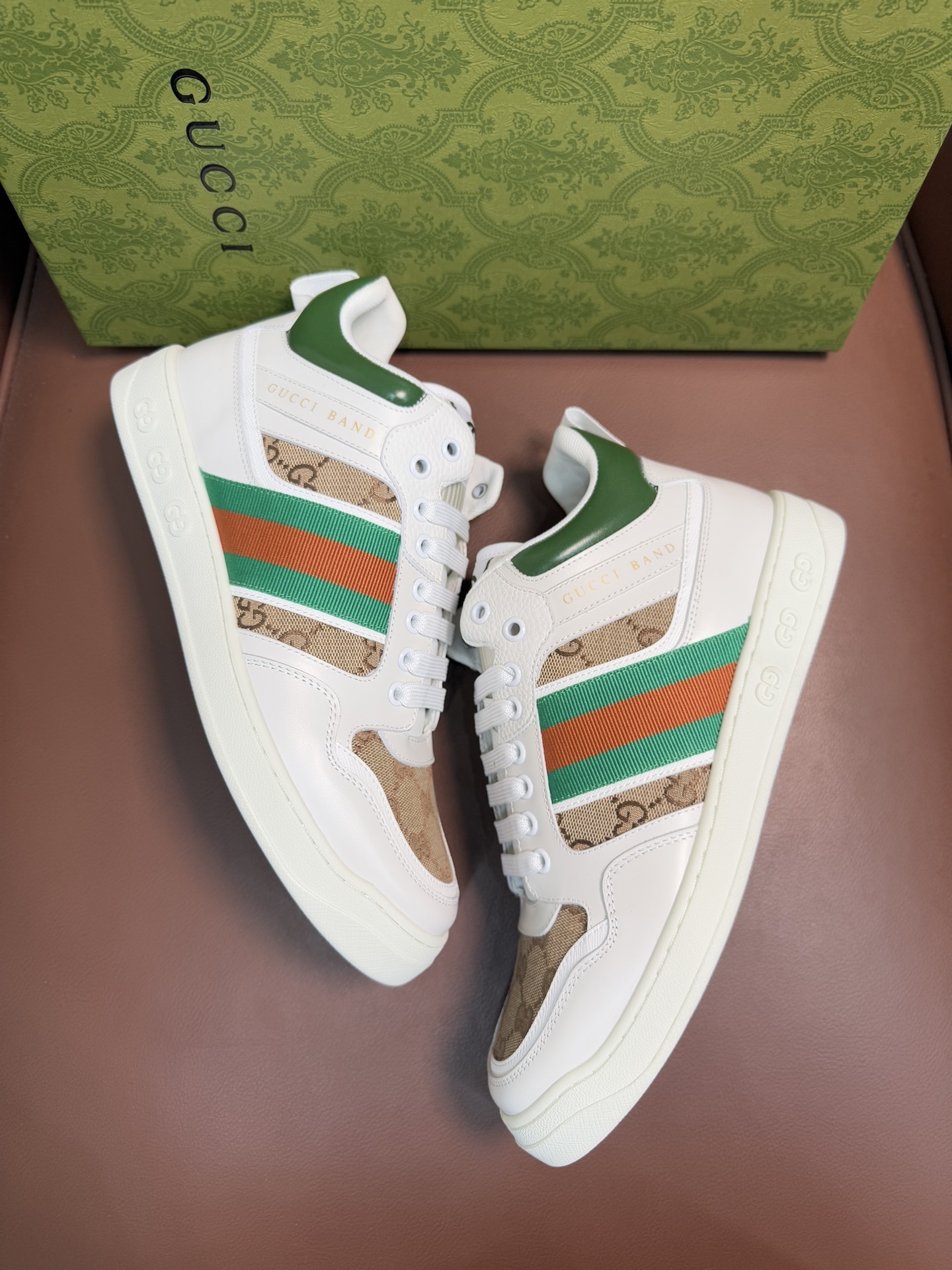 Gucci Men’s GG Supreme Canvas and White Leather Sneakers