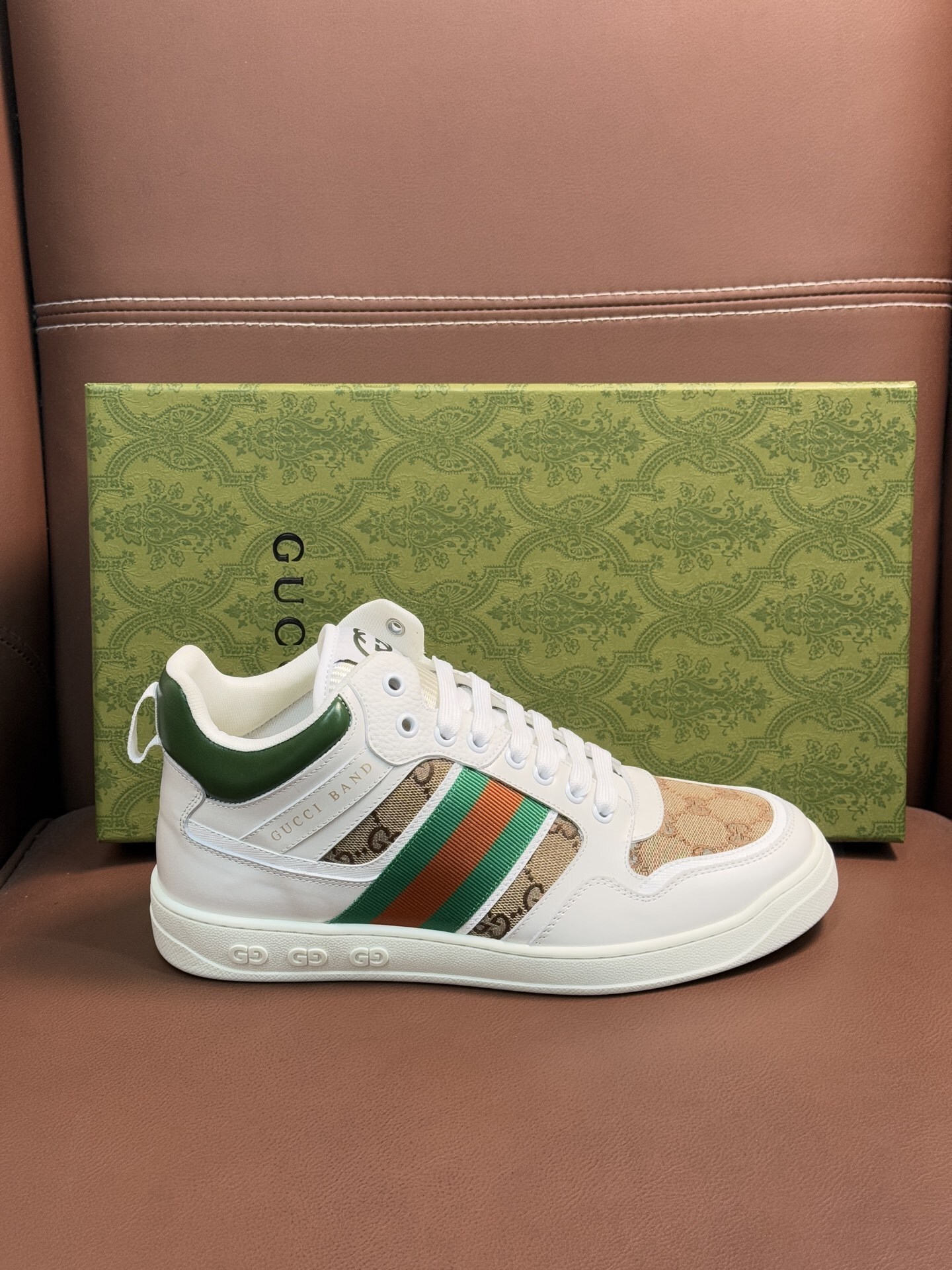 Gucci Men’s GG Supreme Canvas and White Leather Sneakers