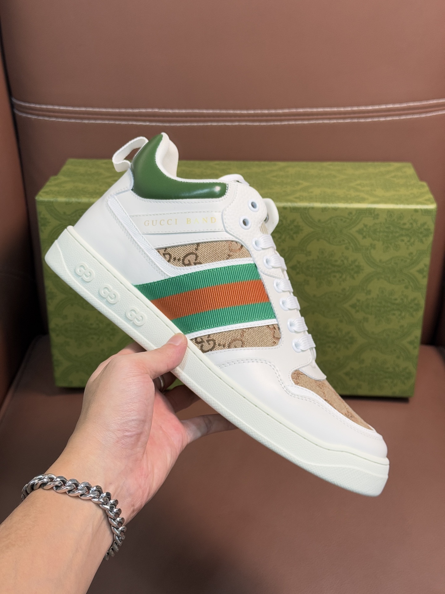 Gucci Men’s GG Supreme Canvas and White Leather Sneakers