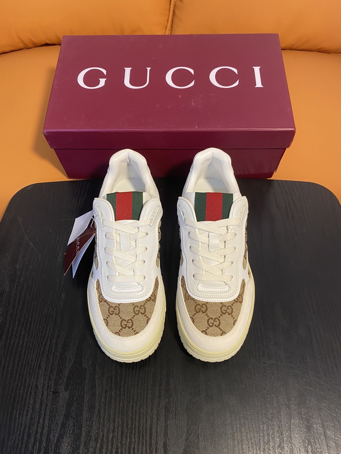Gucci Men’s GG Supreme Canvas and White Leather Sneakers